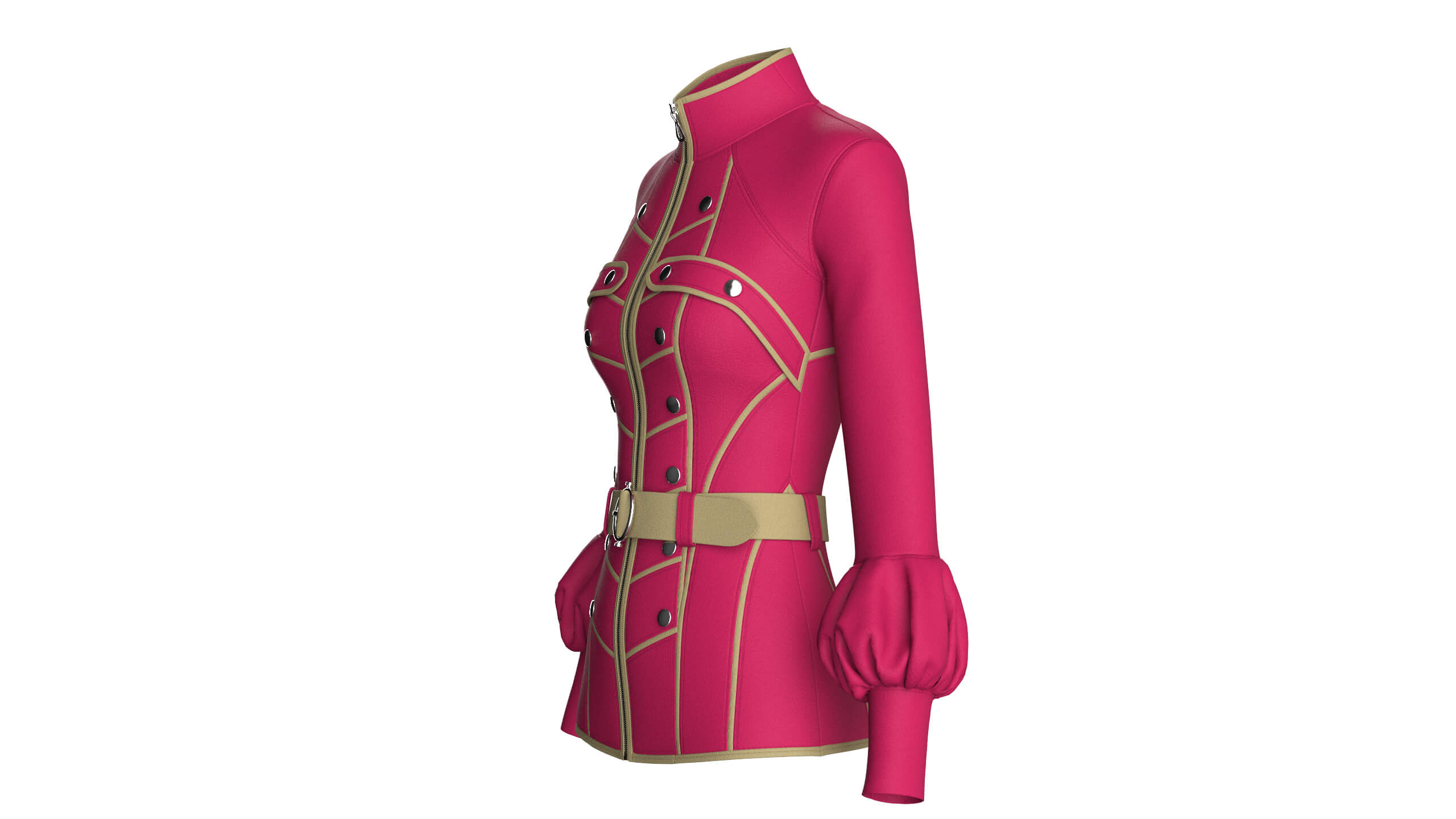 Girls Tactical Full-Zip Jacket with Piping 3D Model