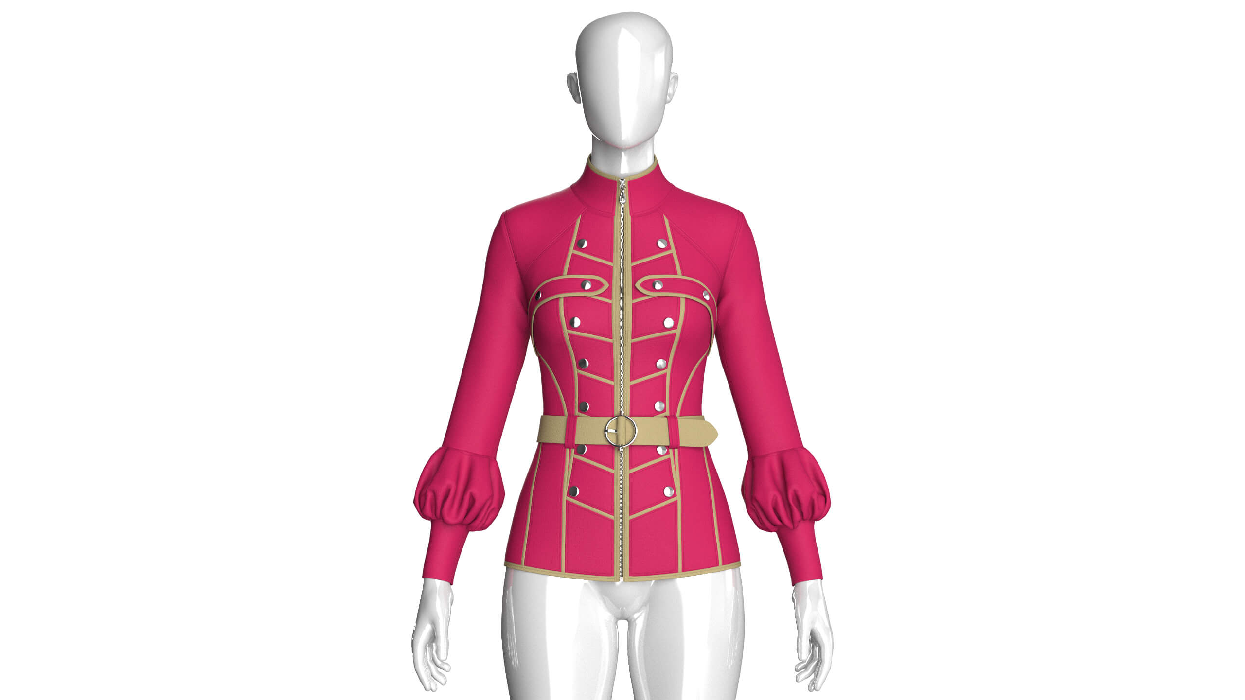 Girls Tactical Full-Zip Jacket with Piping 3D Model