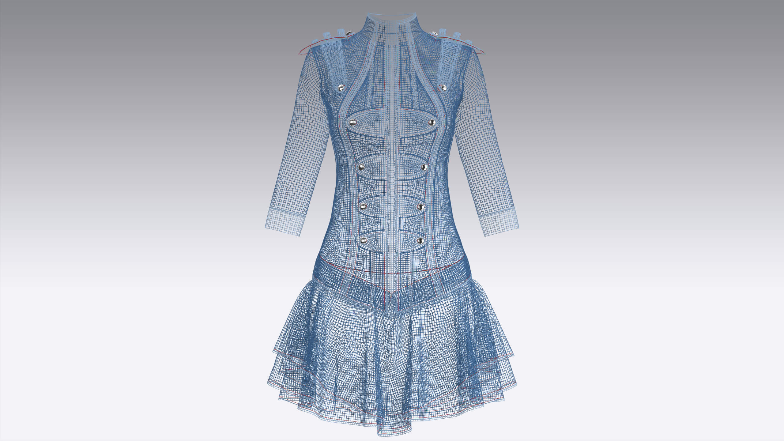 Girls Tactical Half-Sleeve Ruffled Mini Dress 3D Model