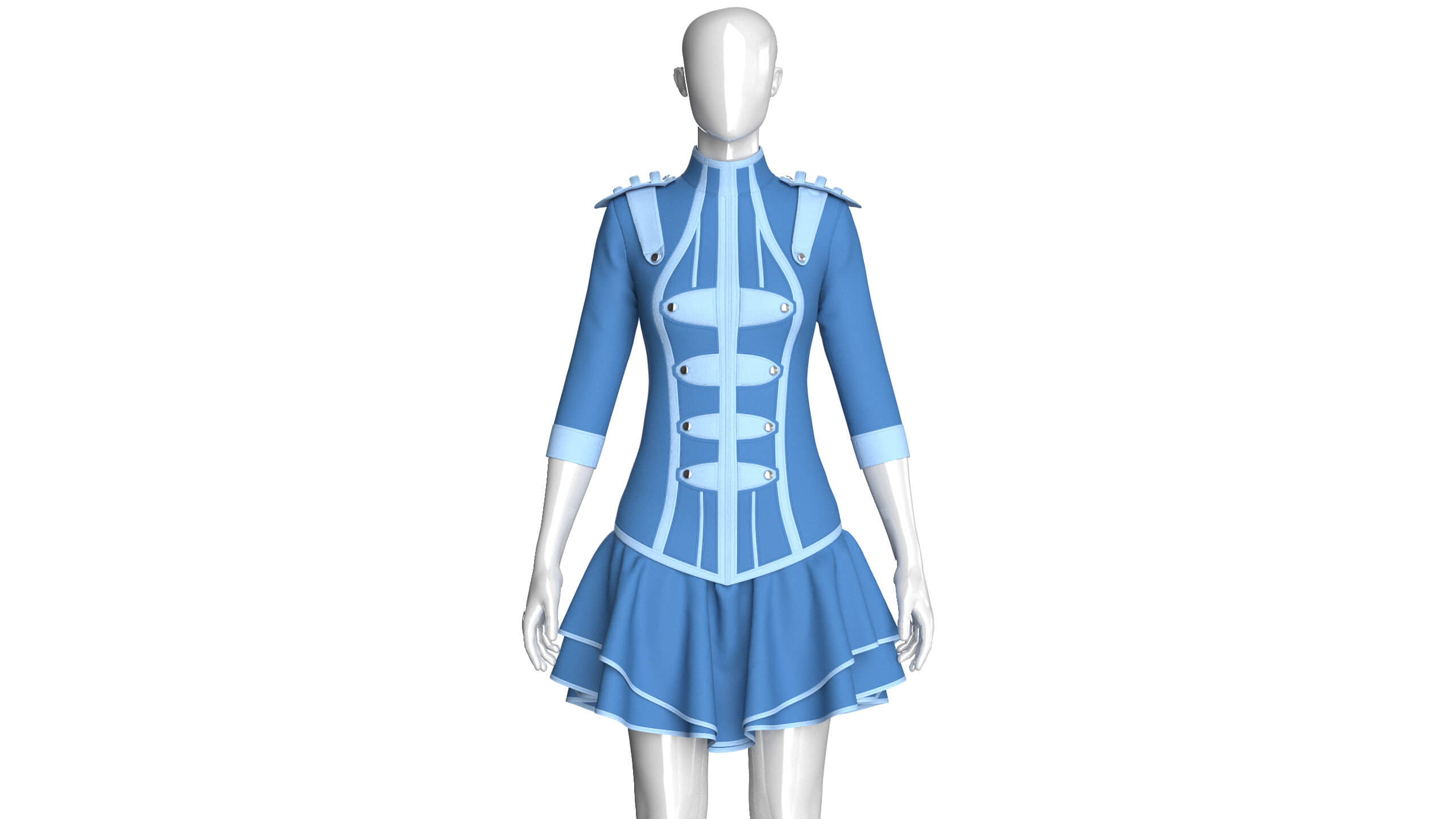 Girls Tactical Half-Sleeve Ruffled Mini Dress 3D Model