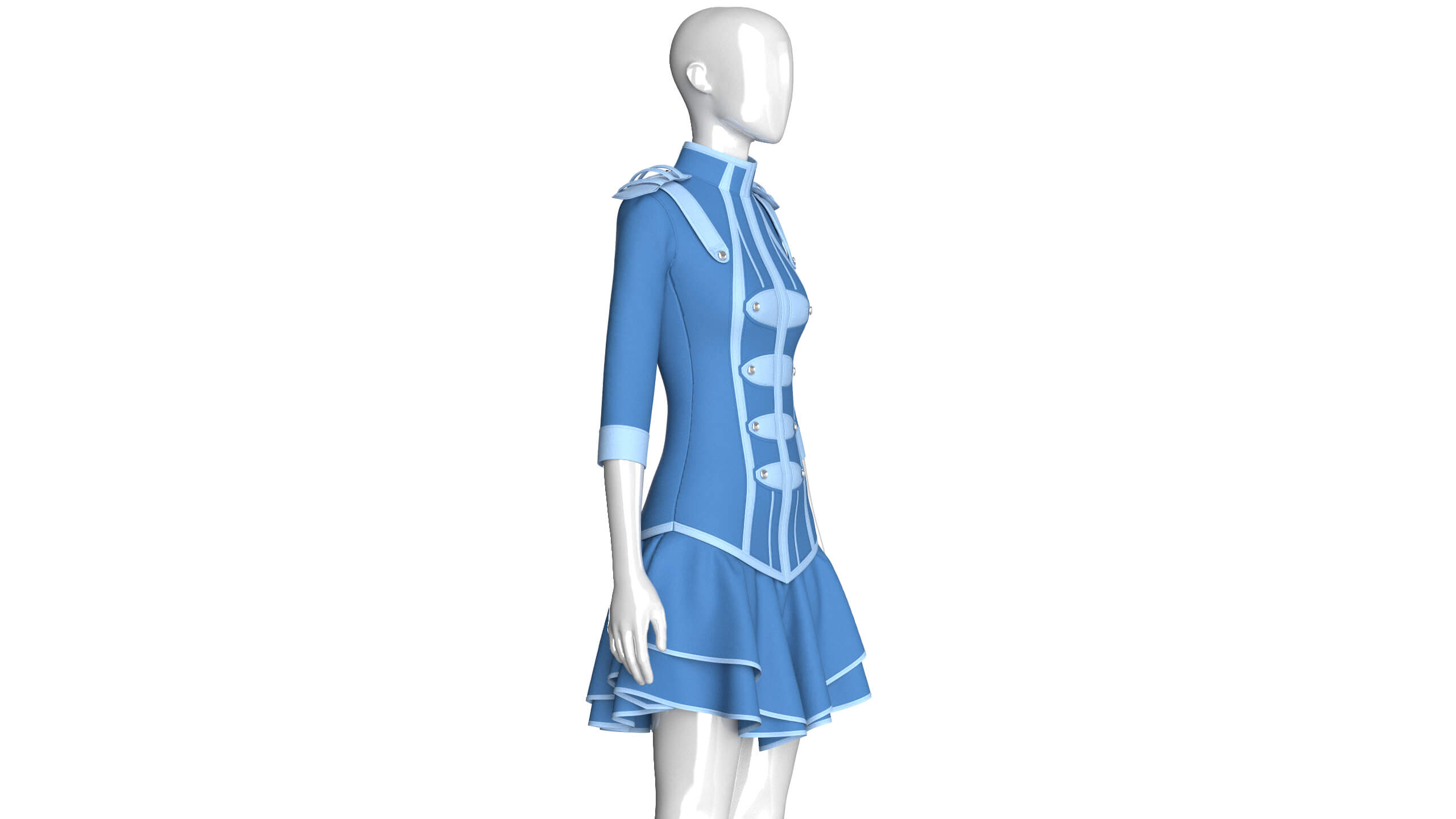 Girls Tactical Half-Sleeve Ruffled Mini Dress 3D Model