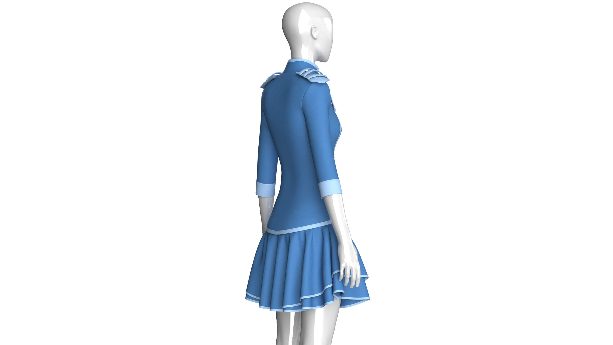 Girls Tactical Half-Sleeve Ruffled Mini Dress 3D Model