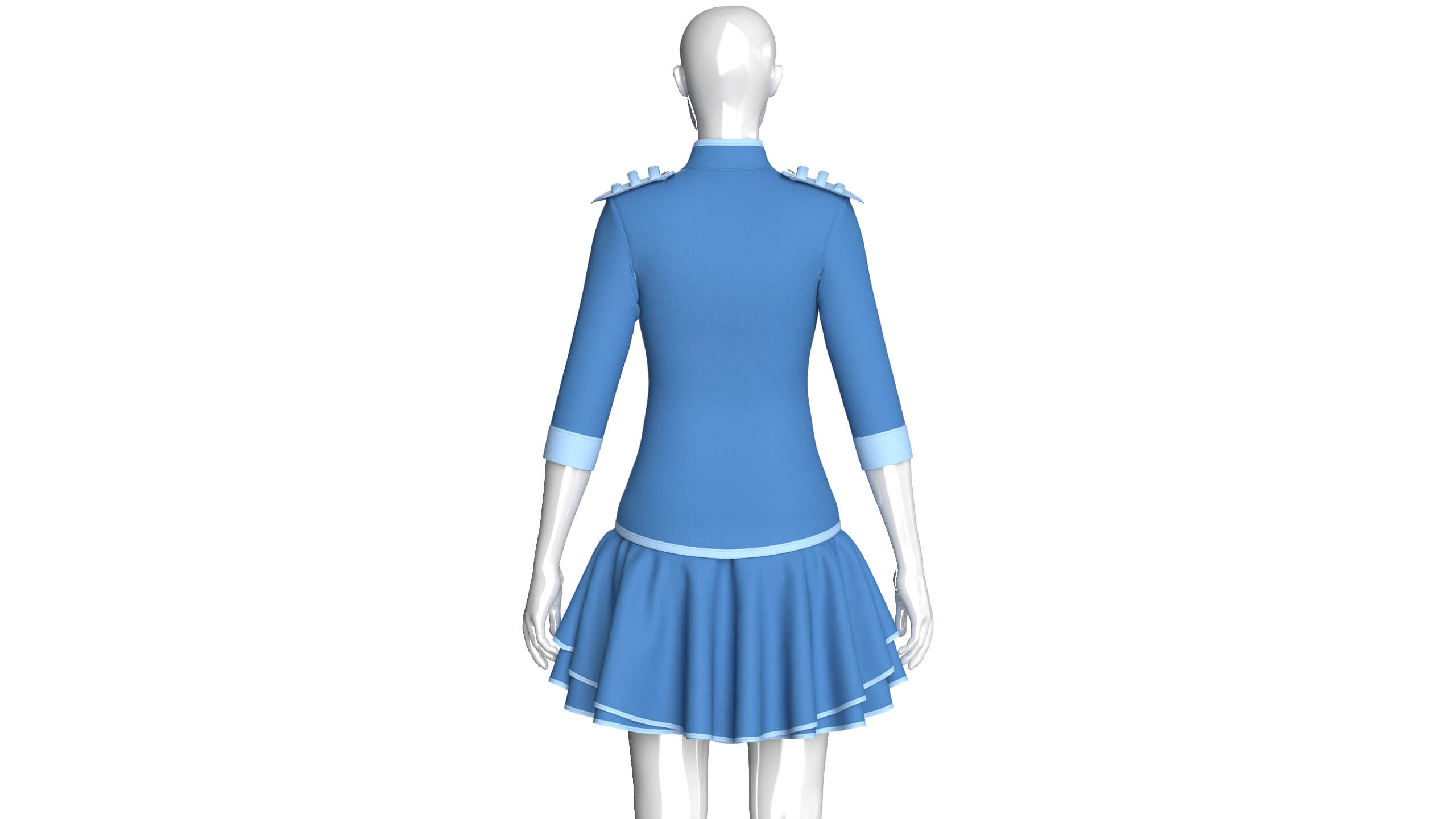 Girls Tactical Half-Sleeve Ruffled Mini Dress 3D Model