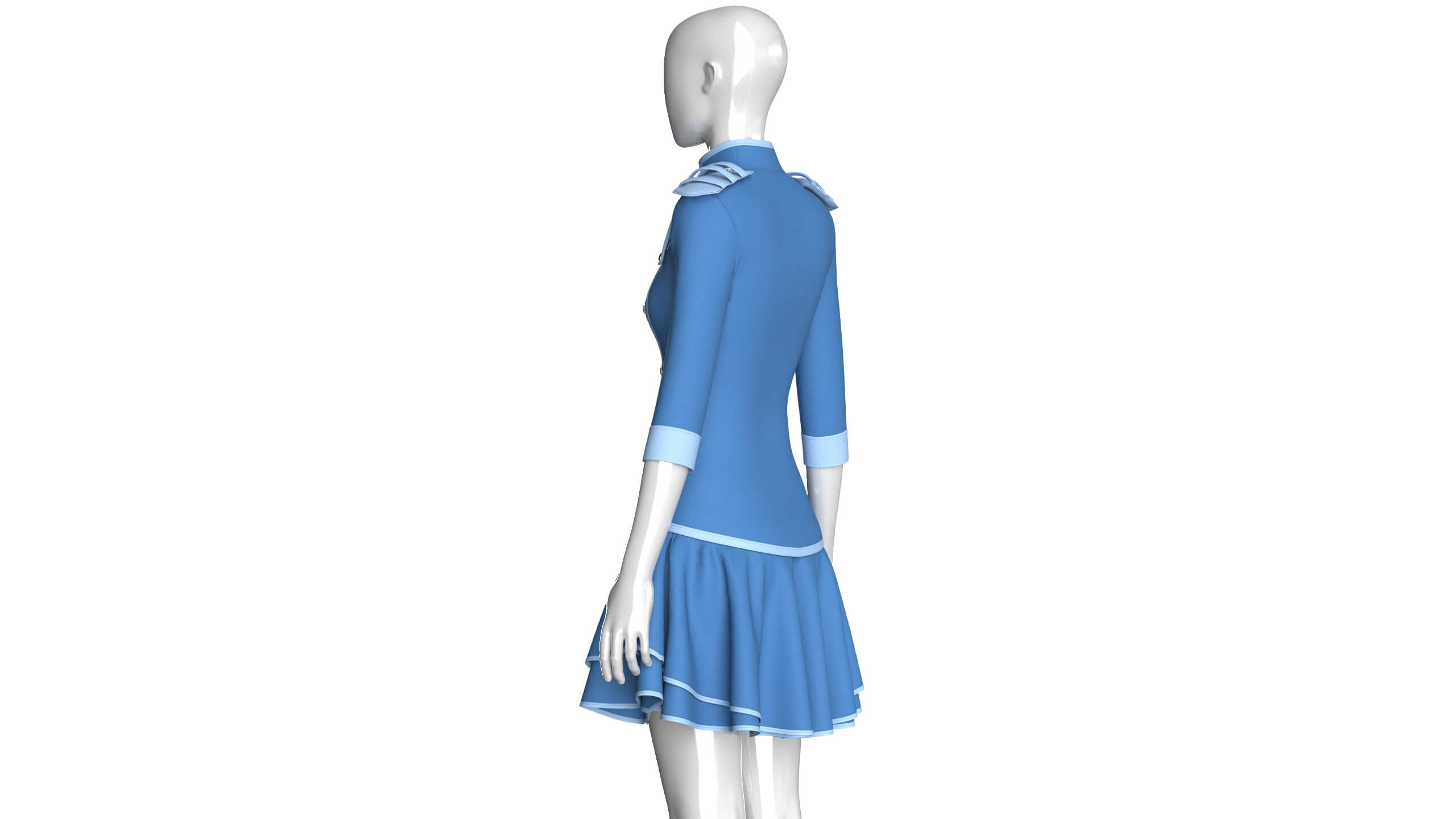 Girls Tactical Half-Sleeve Ruffled Mini Dress 3D Model
