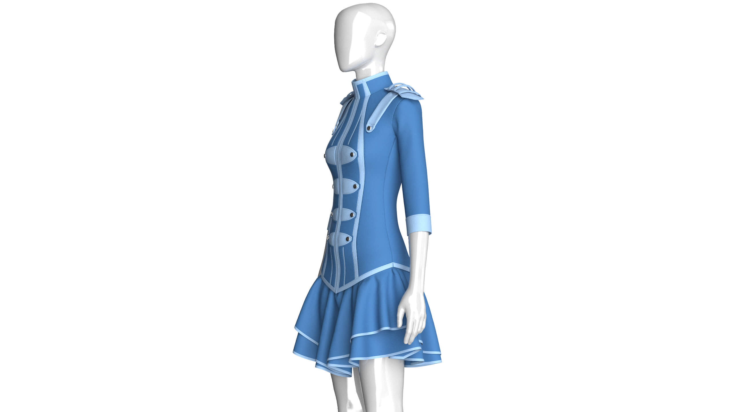 Girls Tactical Half-Sleeve Ruffled Mini Dress 3D Model