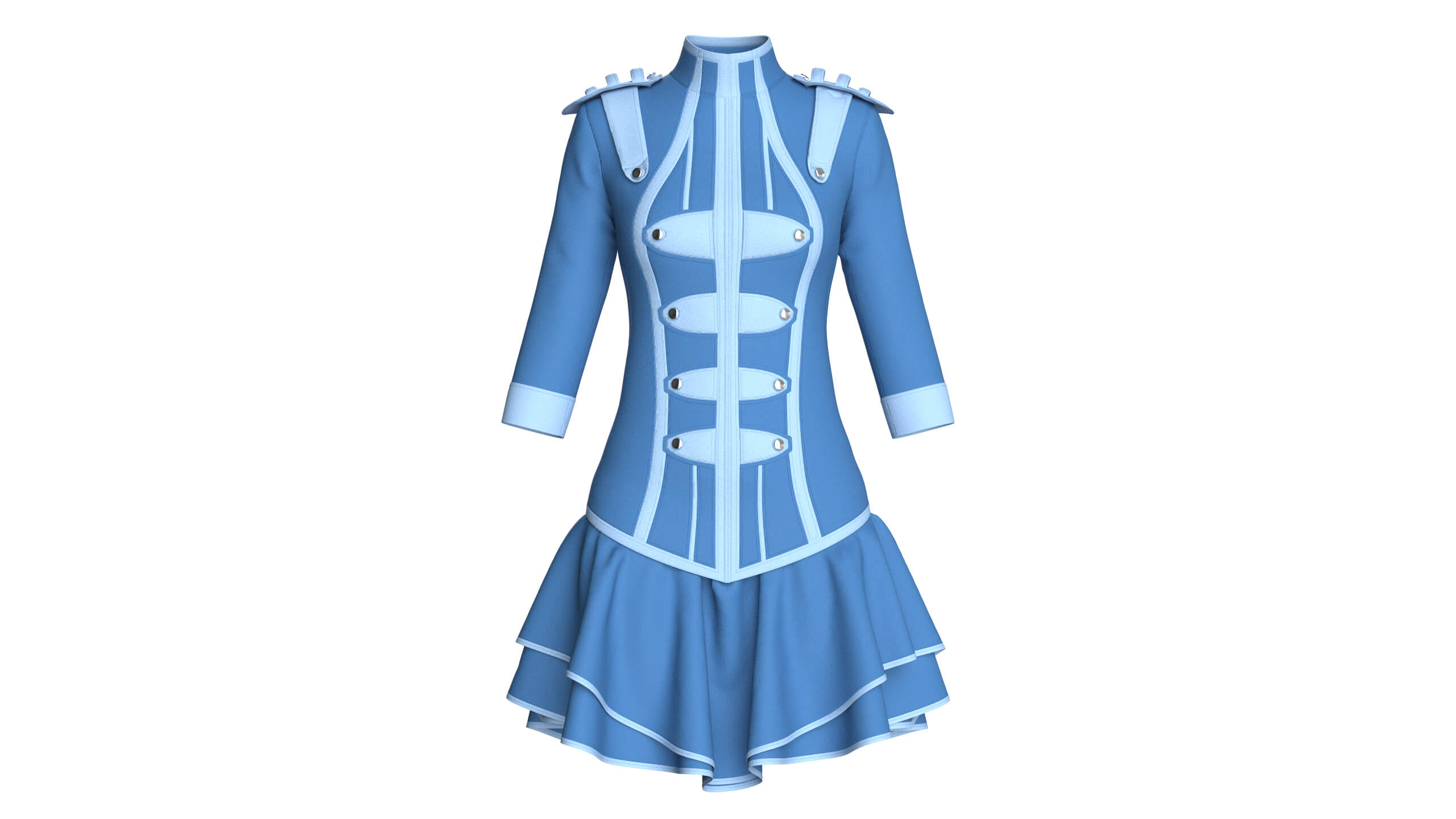 Girls Tactical Half-Sleeve Ruffled Mini Dress 3D Model