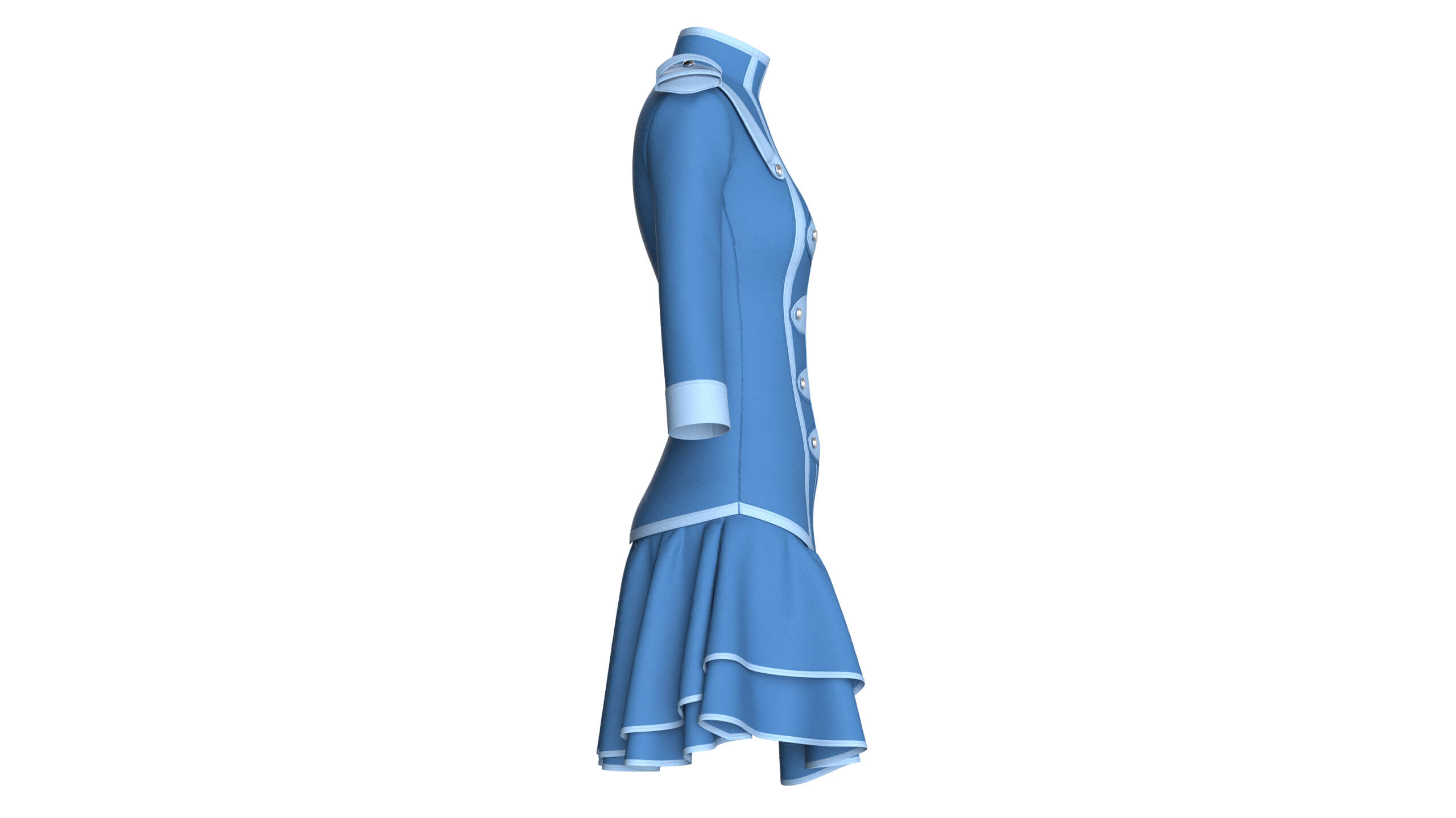 Girls Tactical Half-Sleeve Ruffled Mini Dress 3D Model