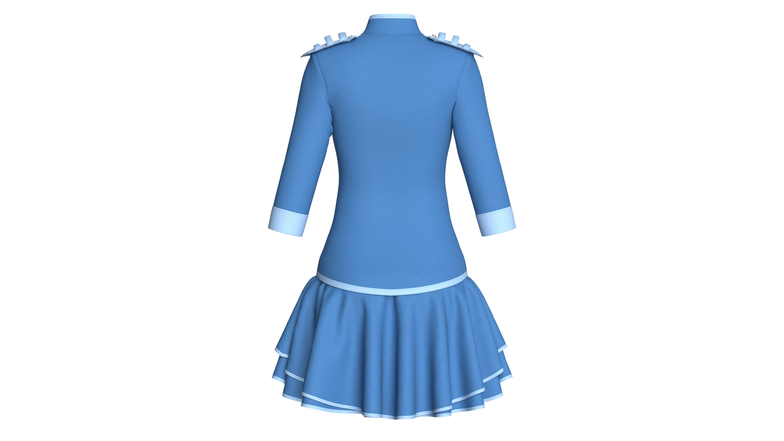 Girls Tactical Half-Sleeve Ruffled Mini Dress 3D Model