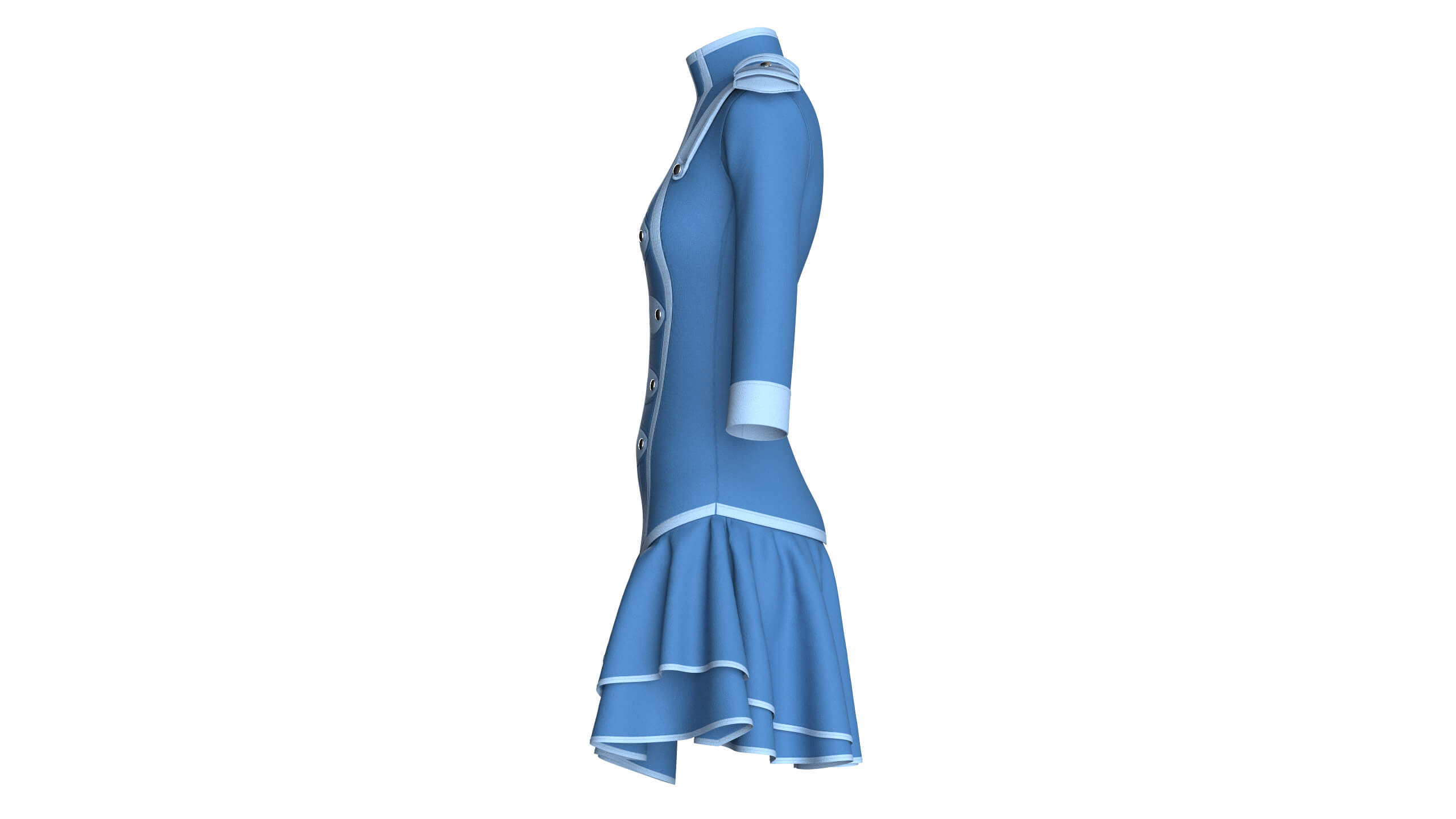 Girls Tactical Half-Sleeve Ruffled Mini Dress 3D Model