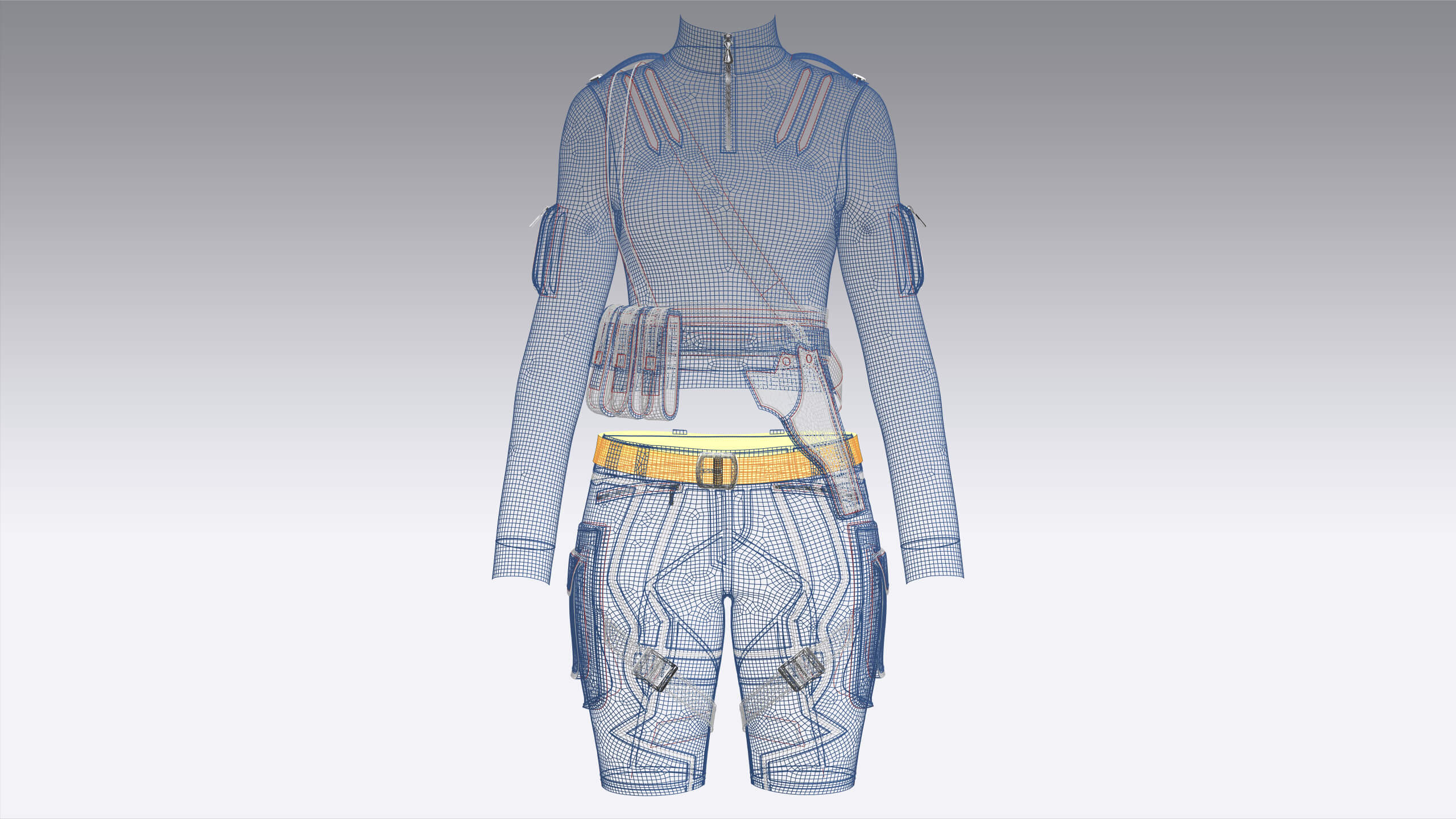 Girls Tactical Half-Zip Top with Cargo Shorts 3D Model