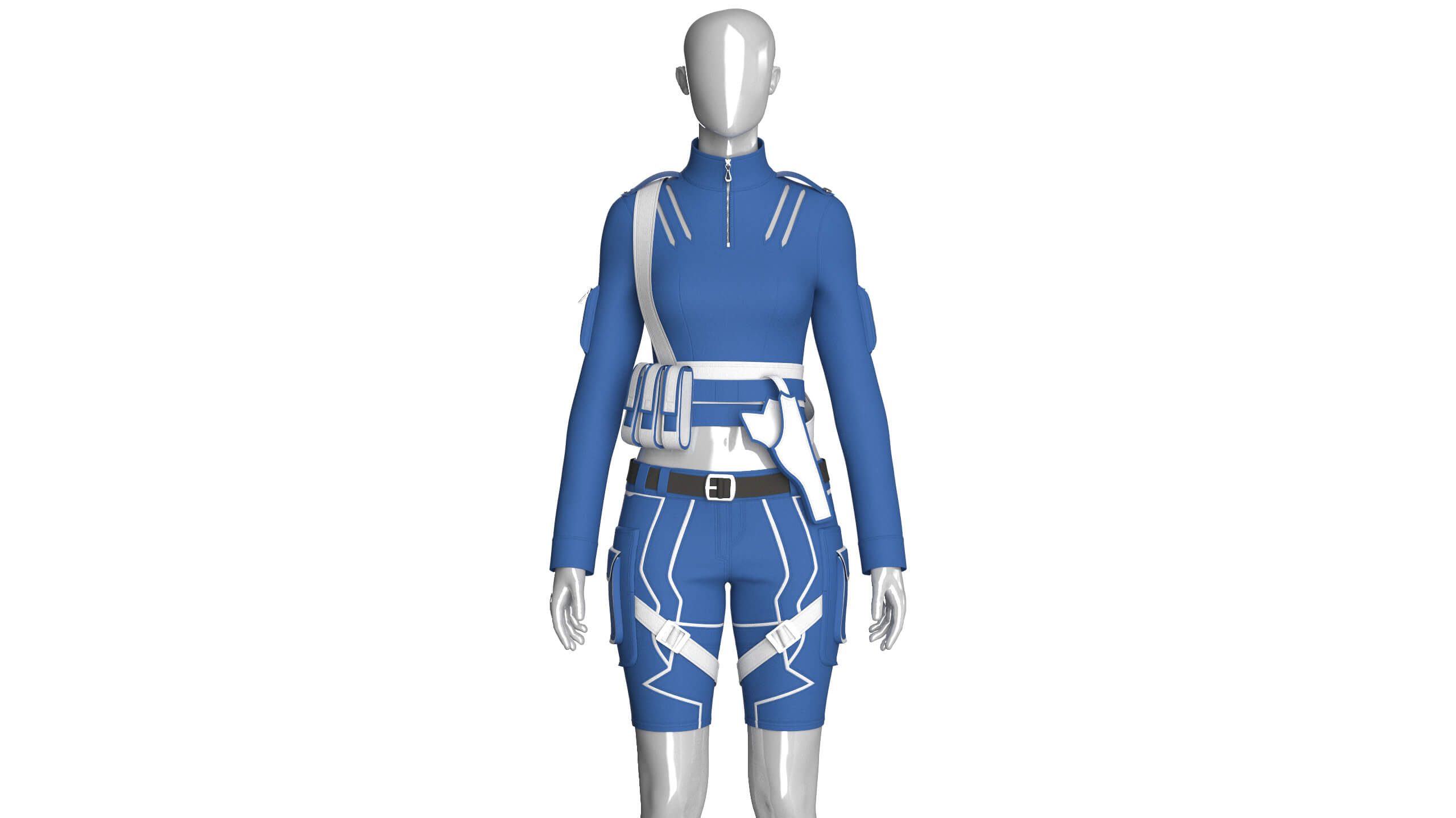Girls Tactical Half-Zip Top with Cargo Shorts 3D Model