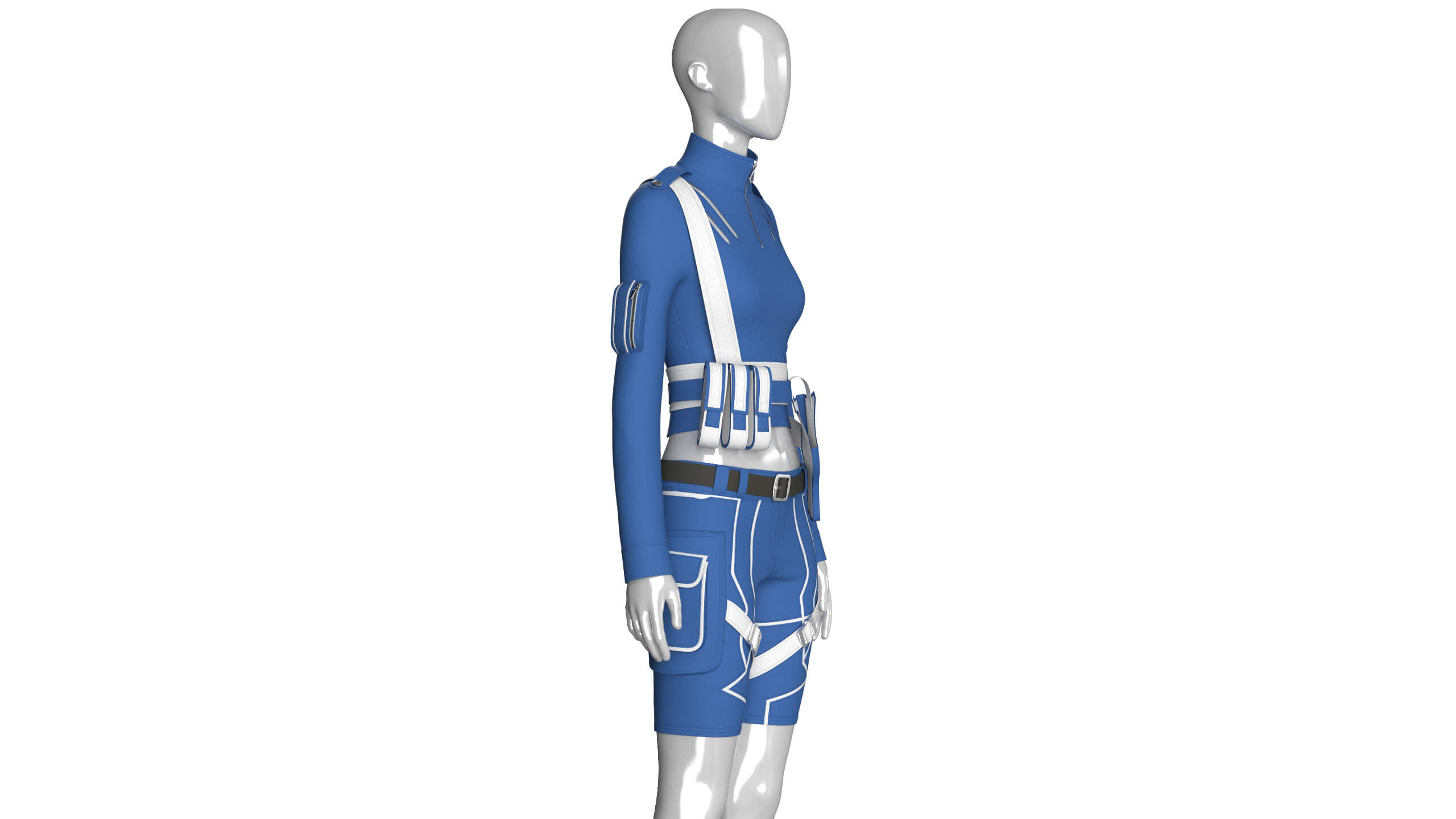 Girls Tactical Half-Zip Top with Cargo Shorts 3D Model