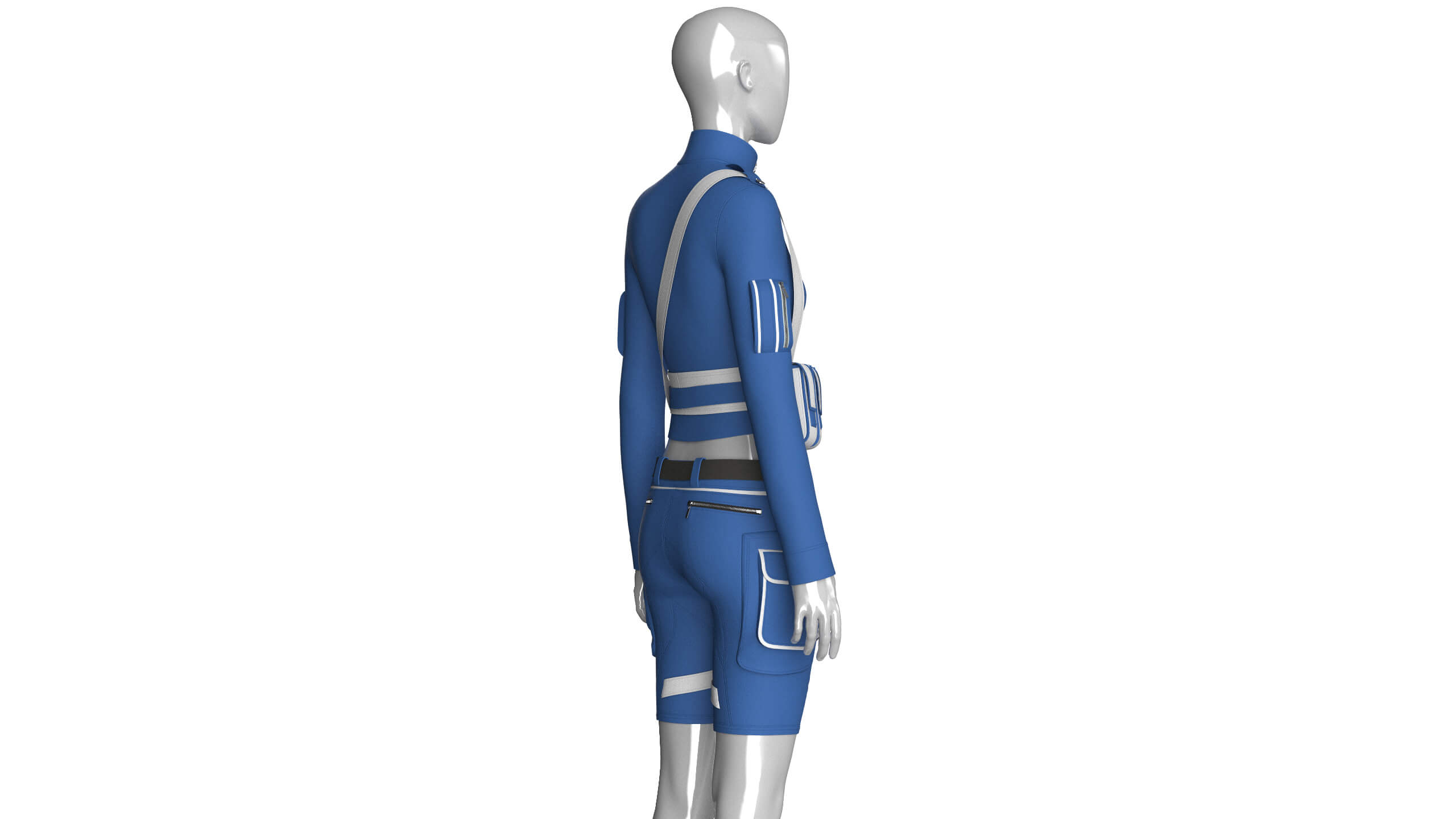 Girls Tactical Half-Zip Top with Cargo Shorts 3D Model