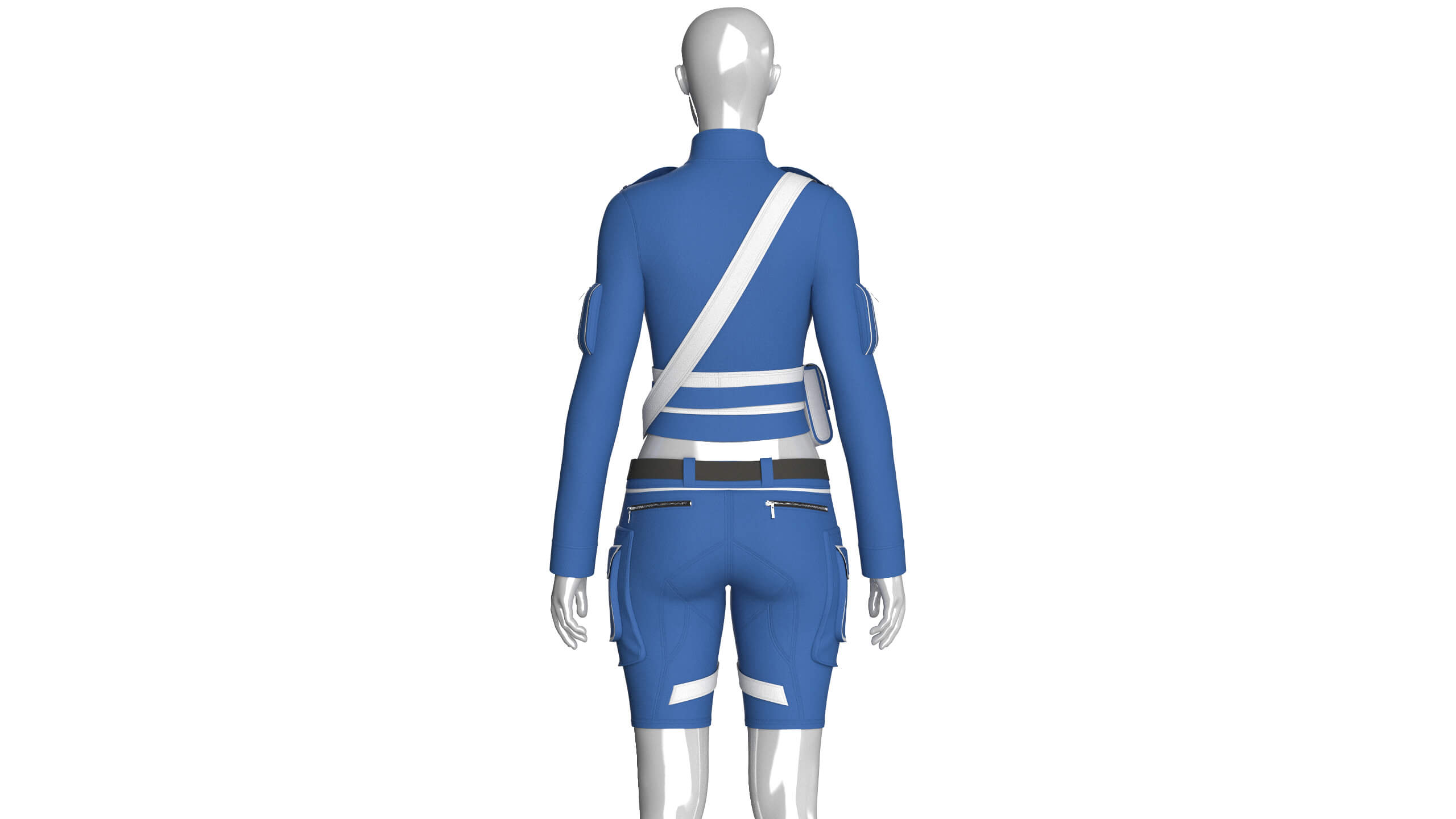 Girls Tactical Half-Zip Top with Cargo Shorts 3D Model