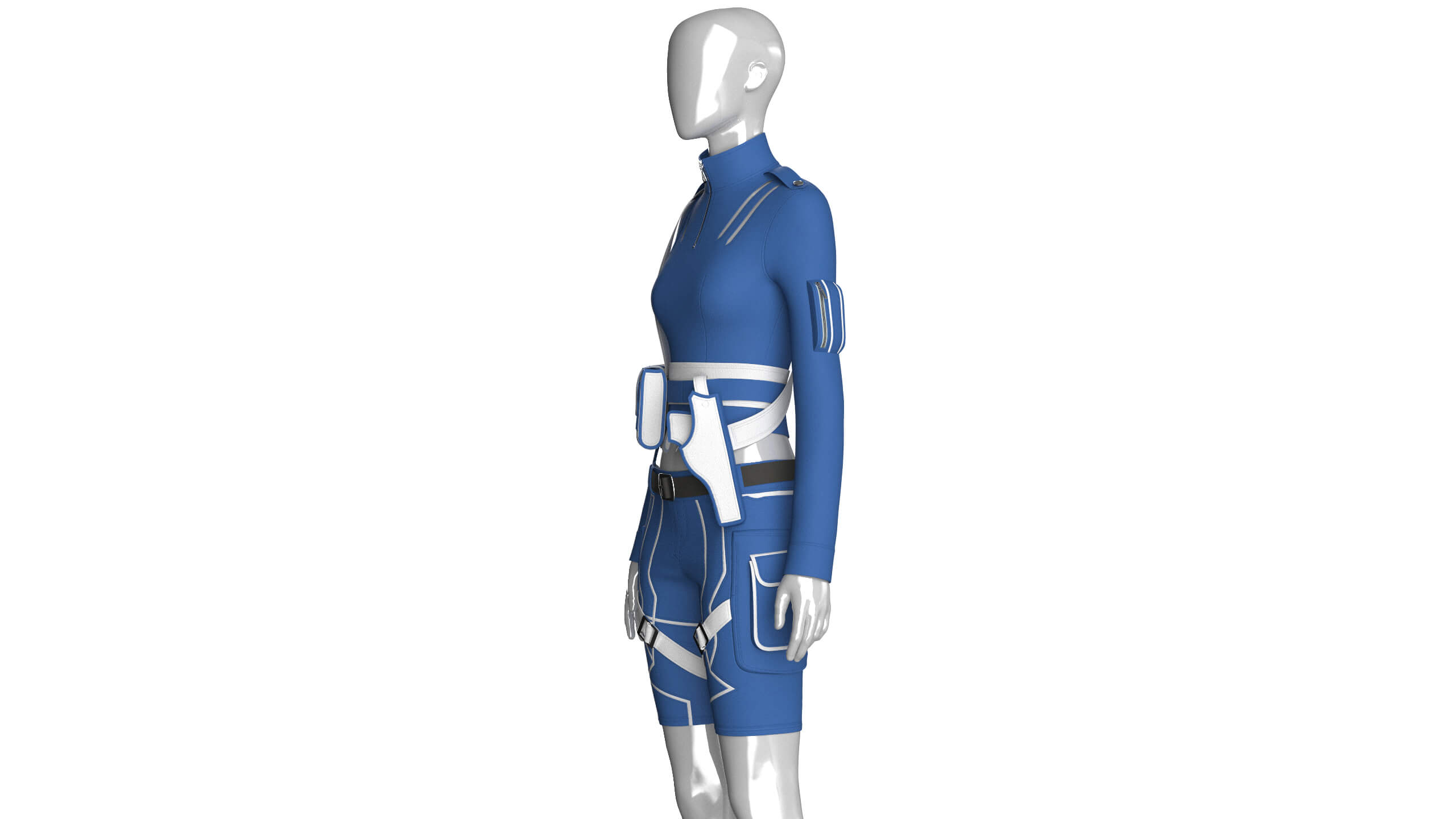 Girls Tactical Half-Zip Top with Cargo Shorts 3D Model