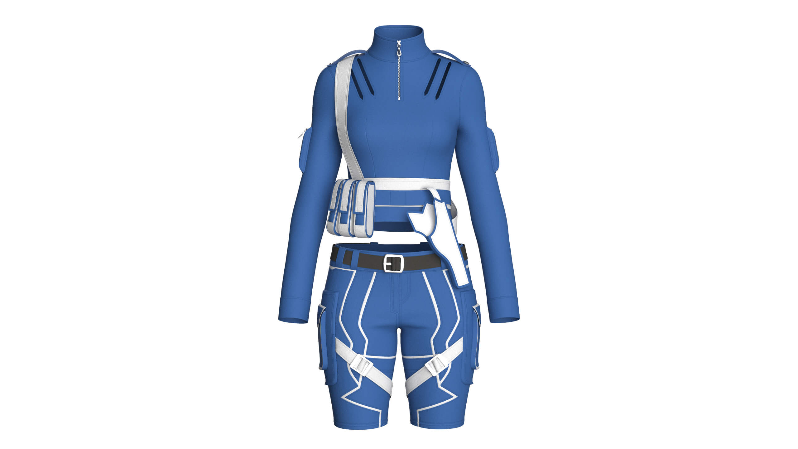 Girls Tactical Half-Zip Top with Cargo Shorts 3D Model