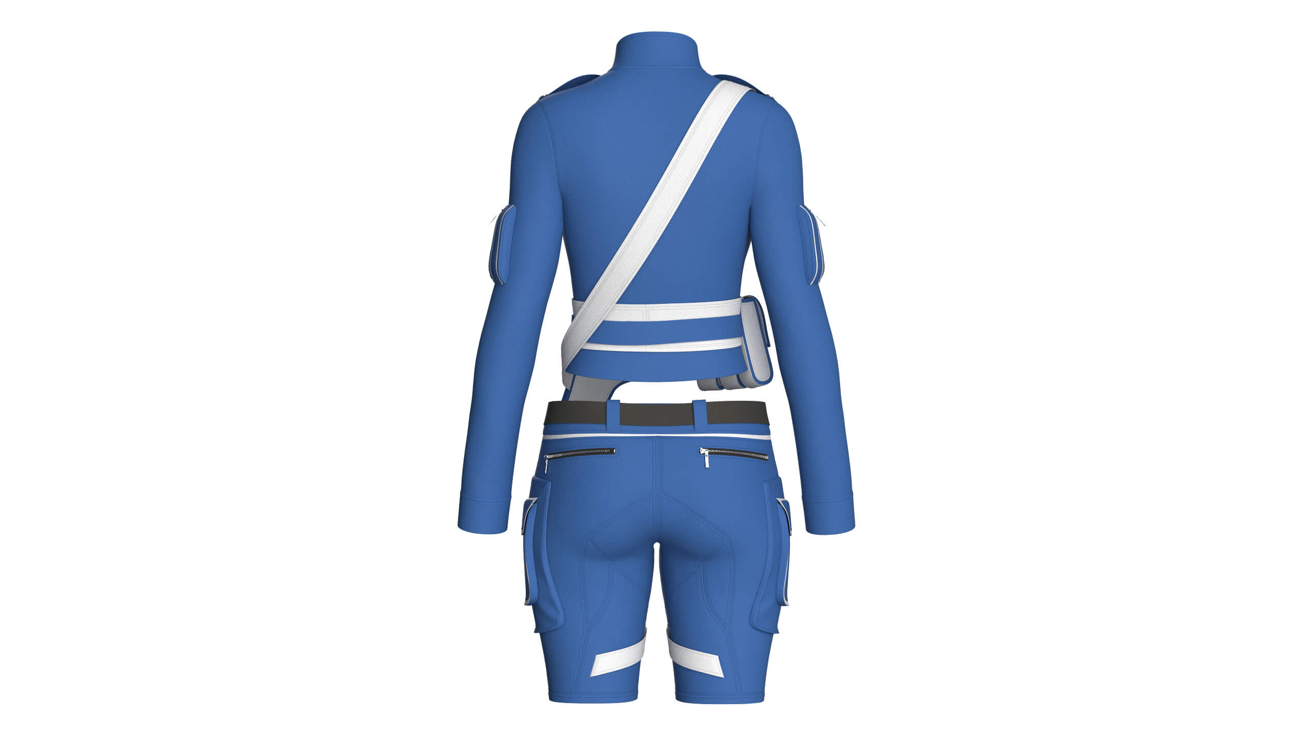 Girls Tactical Half-Zip Top with Cargo Shorts 3D Model