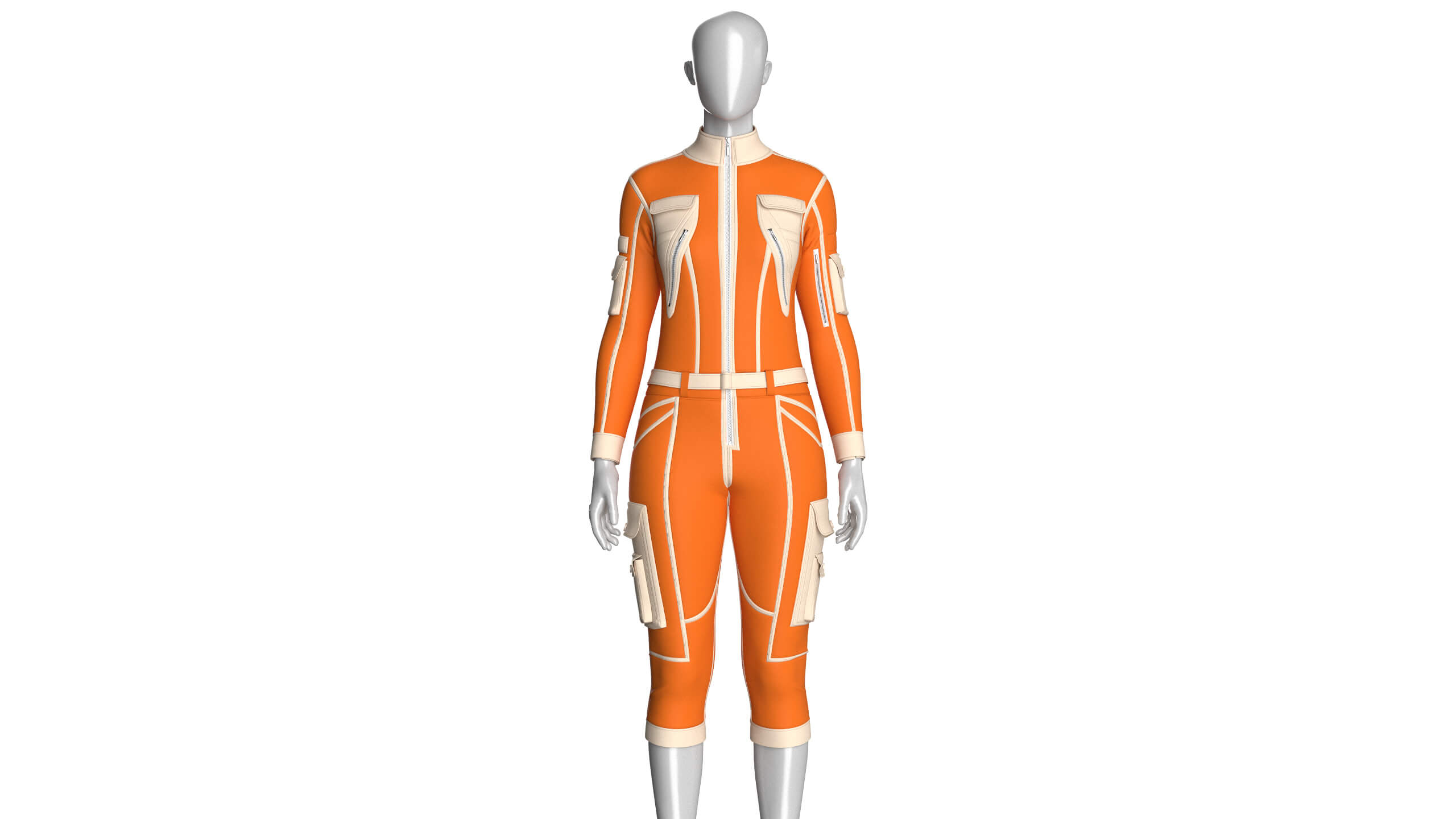 Girls Tactical Jumpsuit with Contrast Piping 3D Model