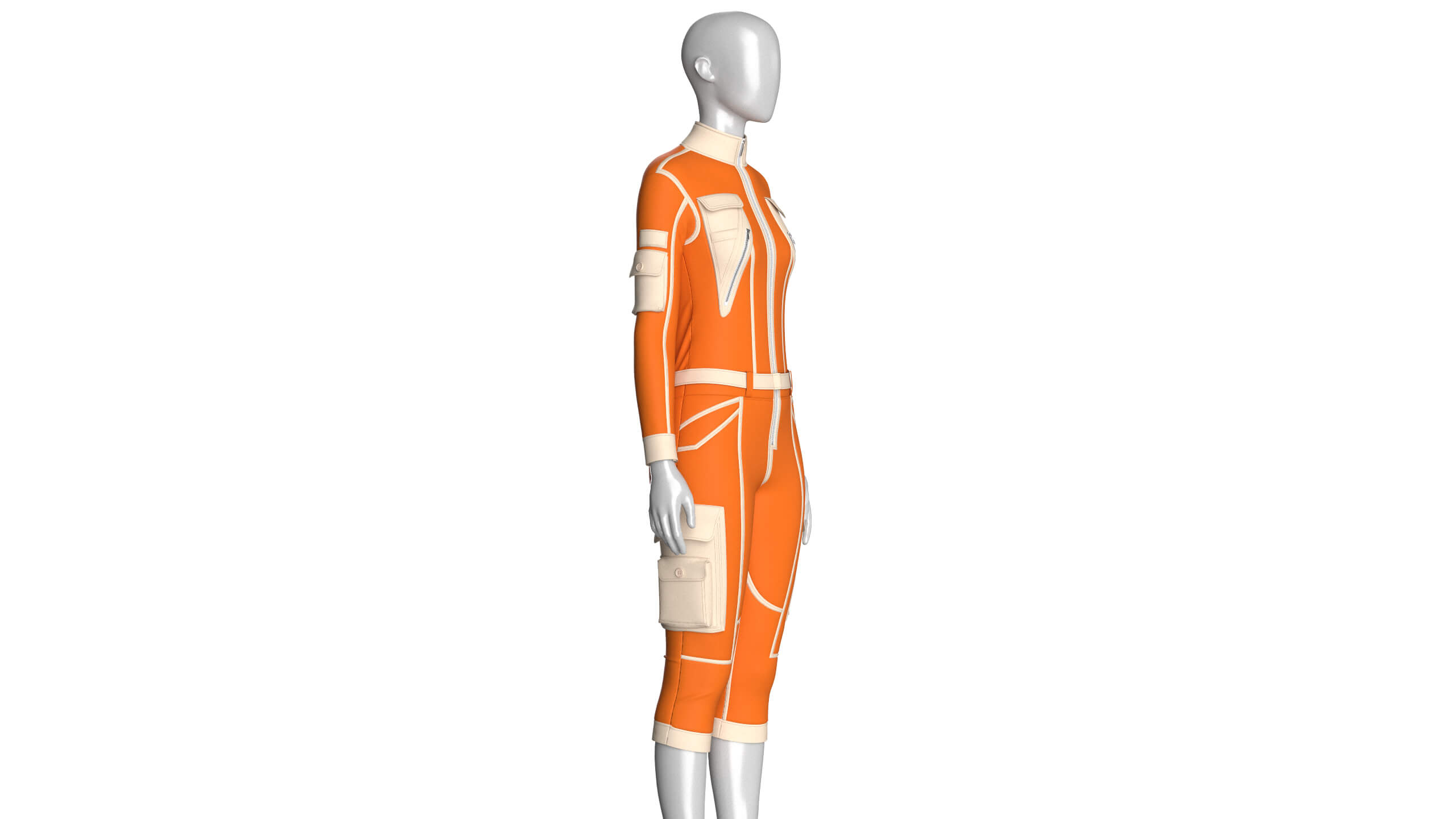 Girls Tactical Jumpsuit with Contrast Piping 3D Model