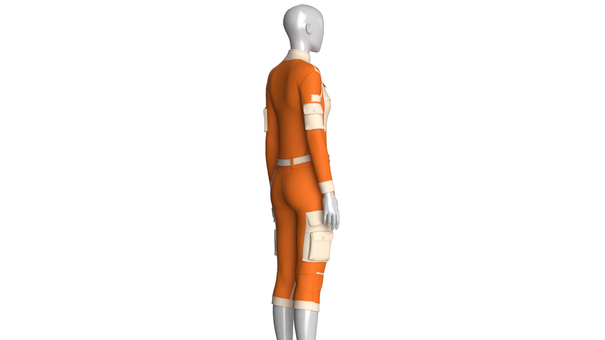Girls Tactical Jumpsuit with Contrast Piping 3D Model