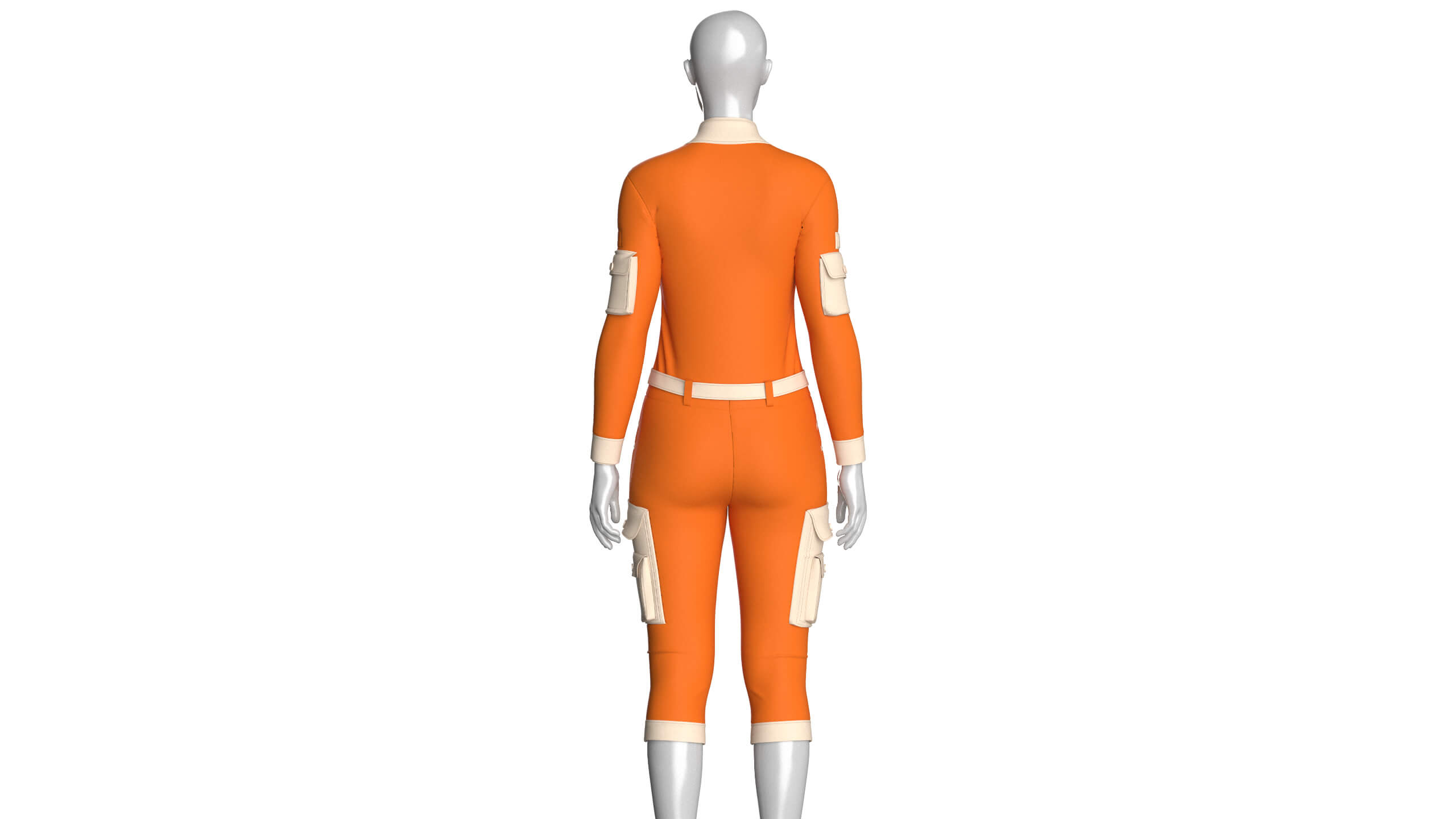 Girls Tactical Jumpsuit with Contrast Piping 3D Model