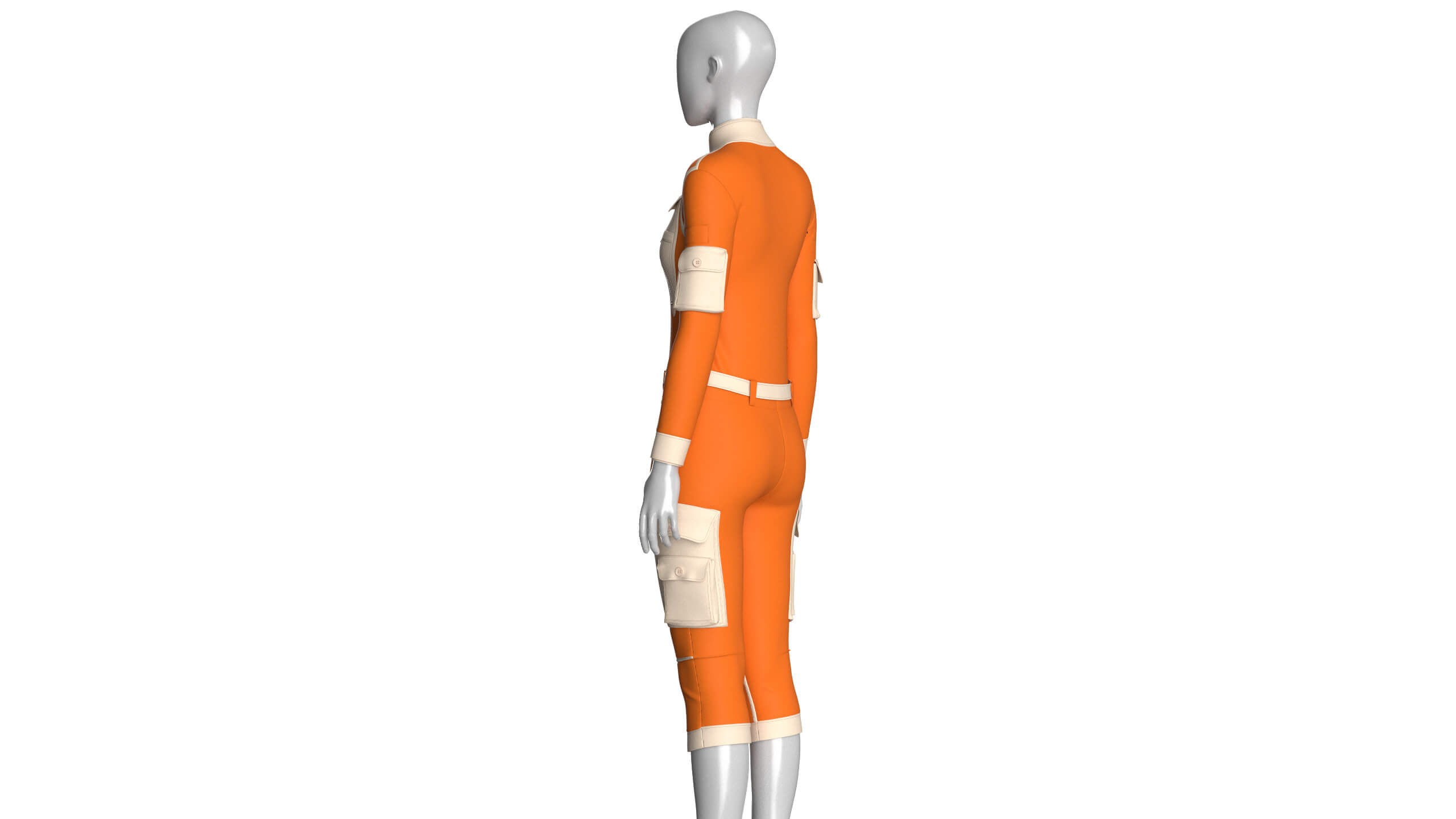 Girls Tactical Jumpsuit with Contrast Piping 3D Model
