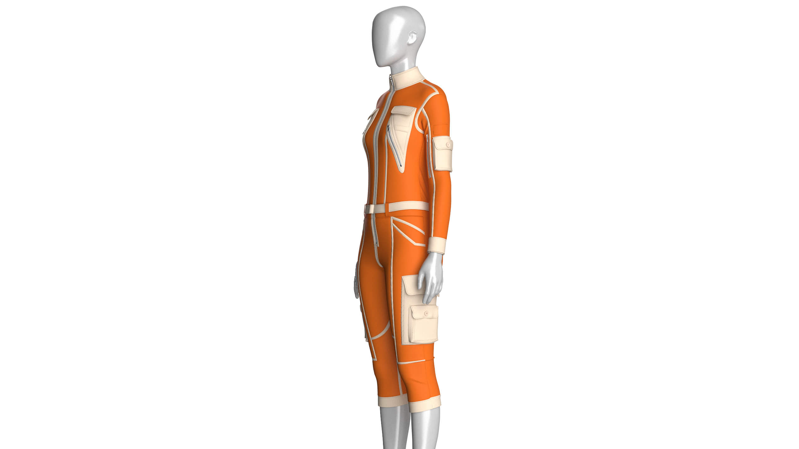 Girls Tactical Jumpsuit with Contrast Piping 3D Model