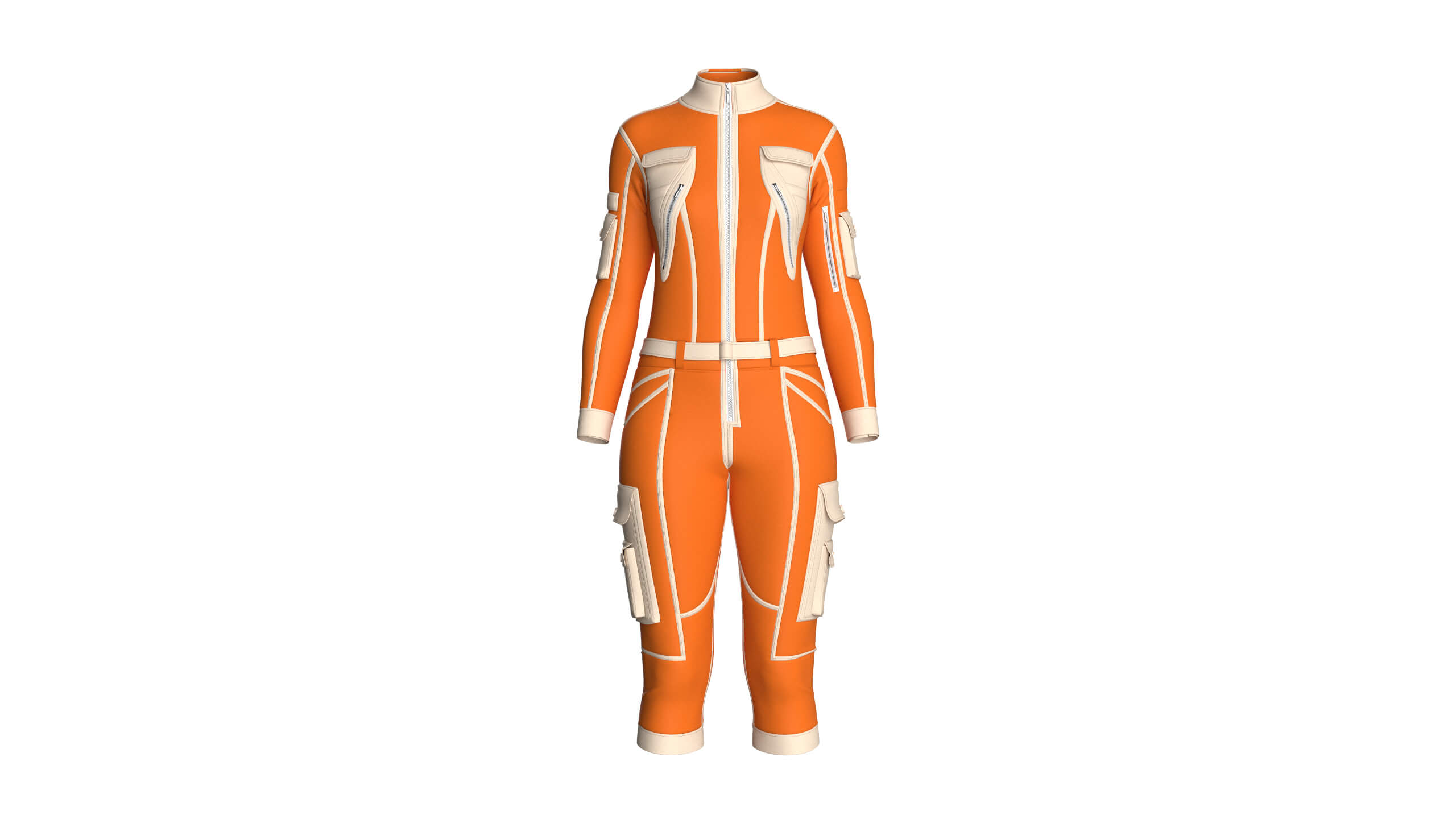 Girls Tactical Jumpsuit with Contrast Piping 3D Model