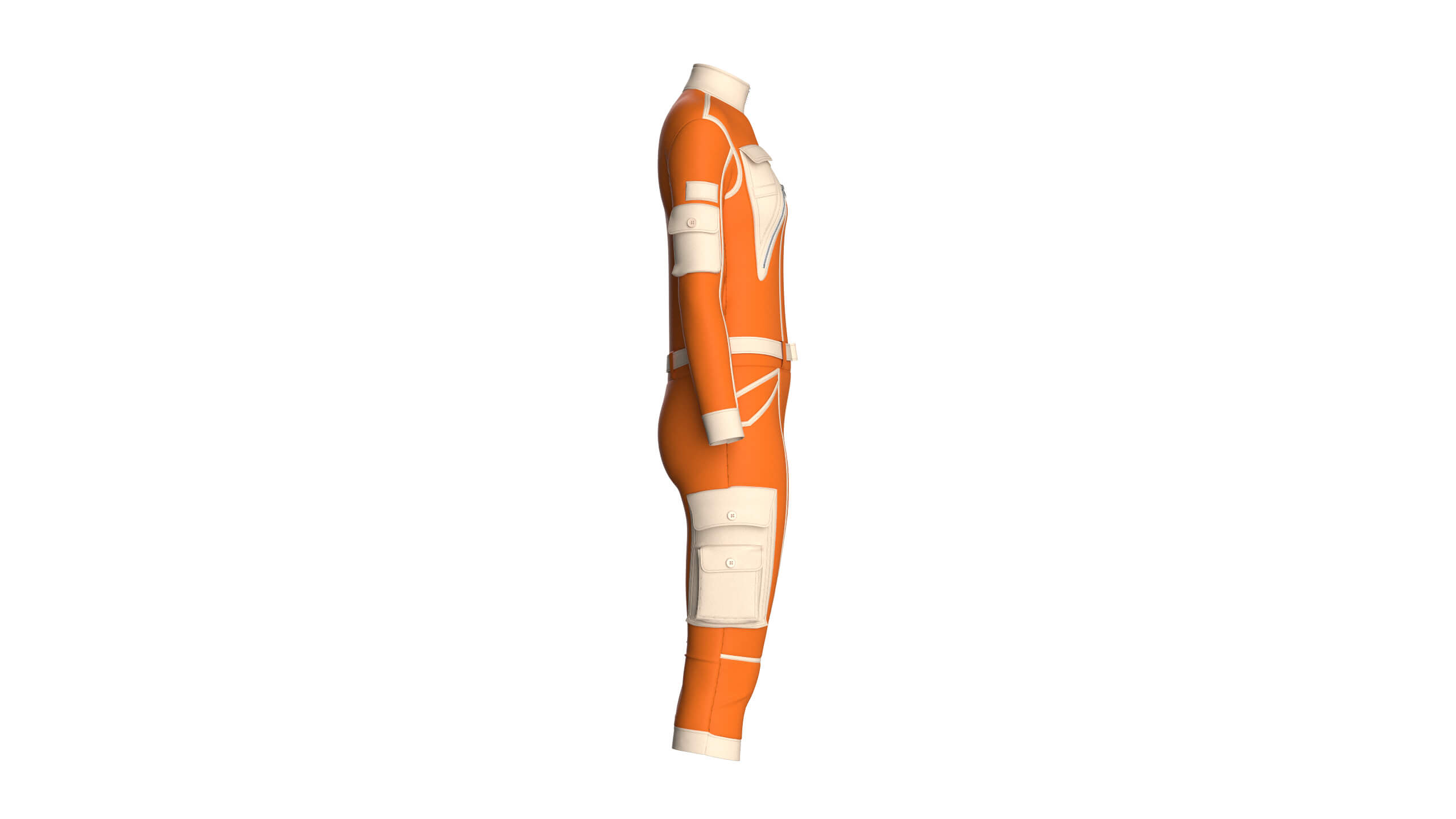 Girls Tactical Jumpsuit with Contrast Piping 3D Model