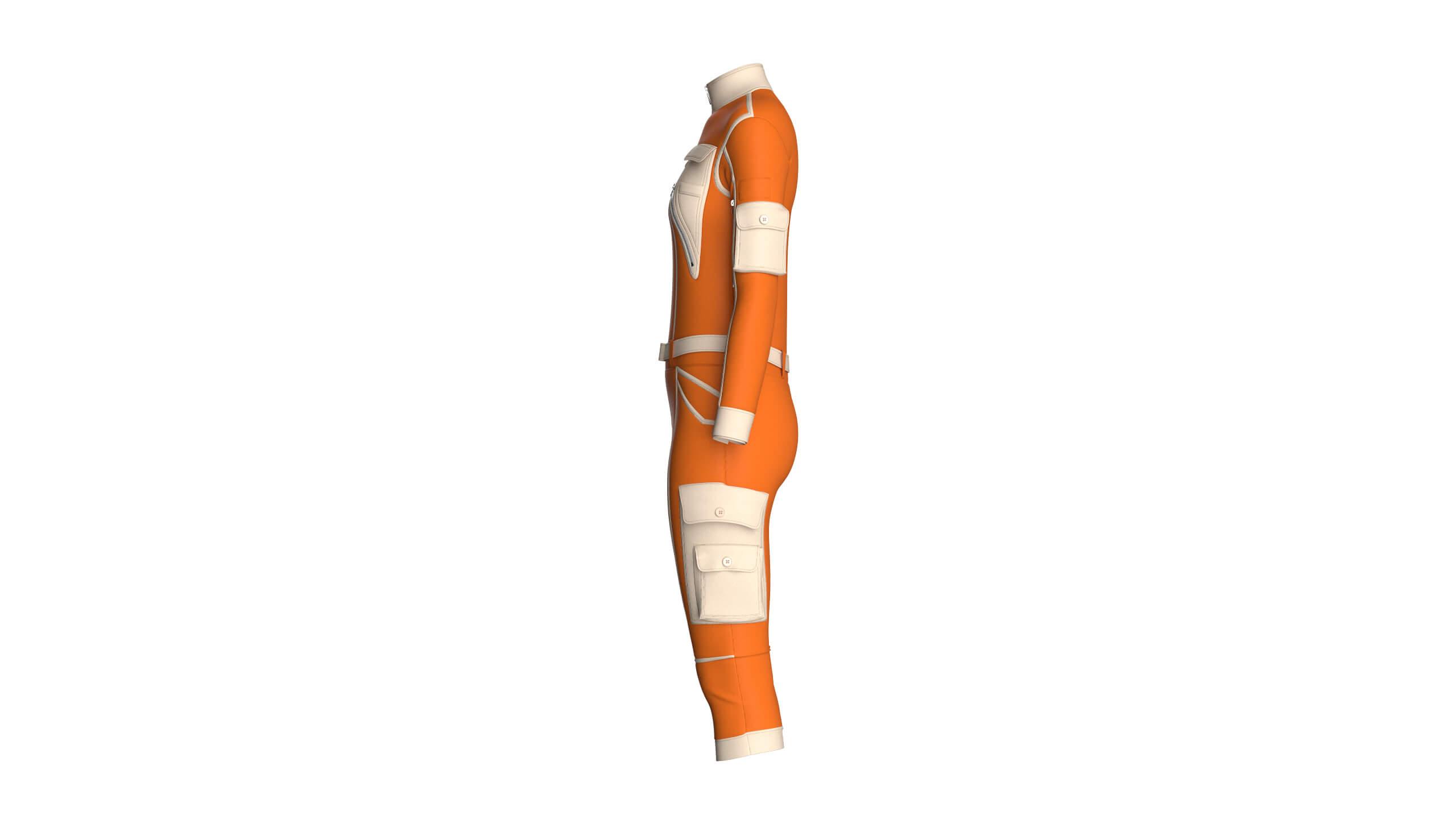 Girls Tactical Jumpsuit with Contrast Piping 3D Model
