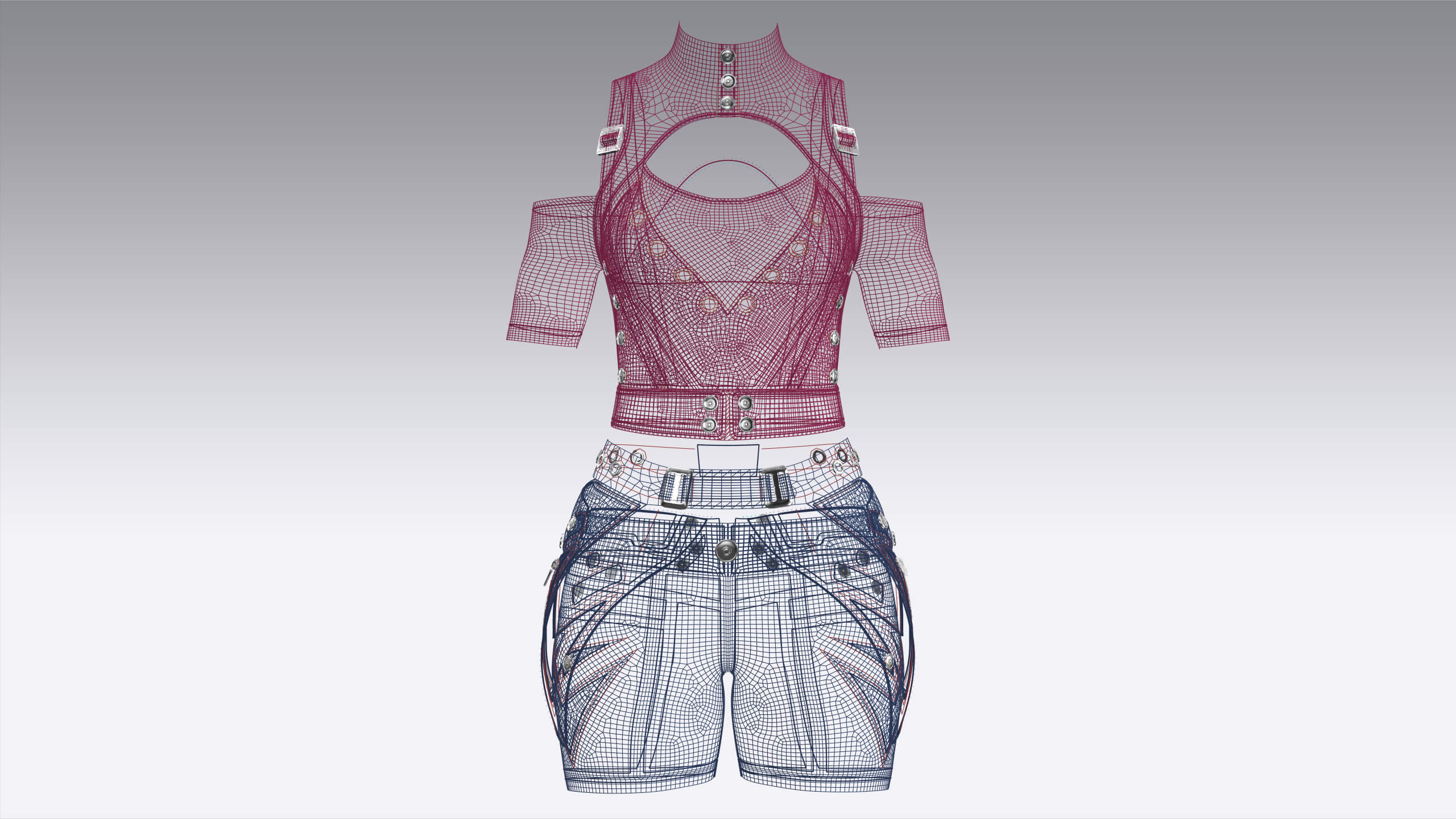 Girls Tactical Keyhole Crop Top with Shorts 3D Model
