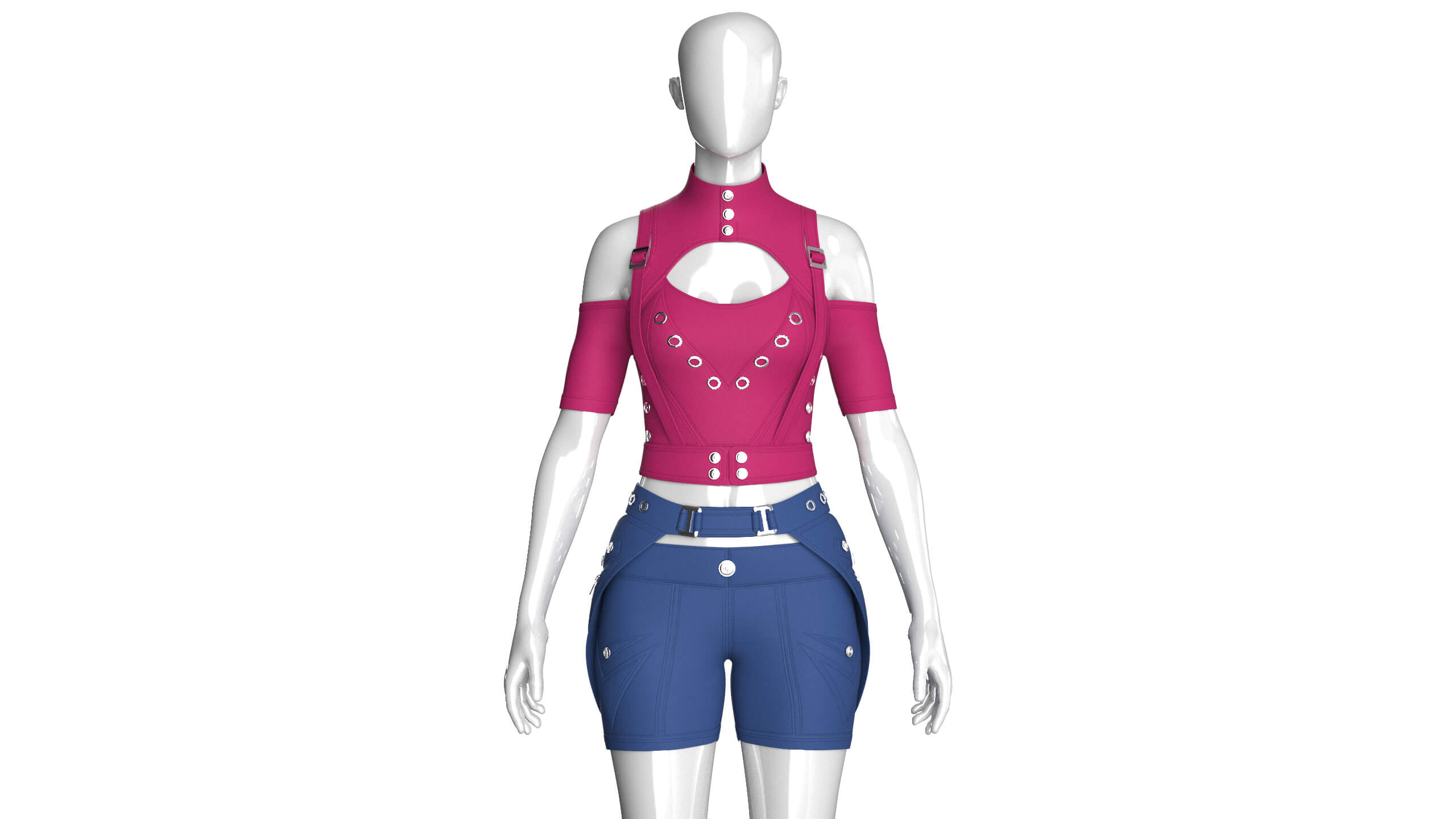 Girls Tactical Keyhole Crop Top with Shorts 3D Model