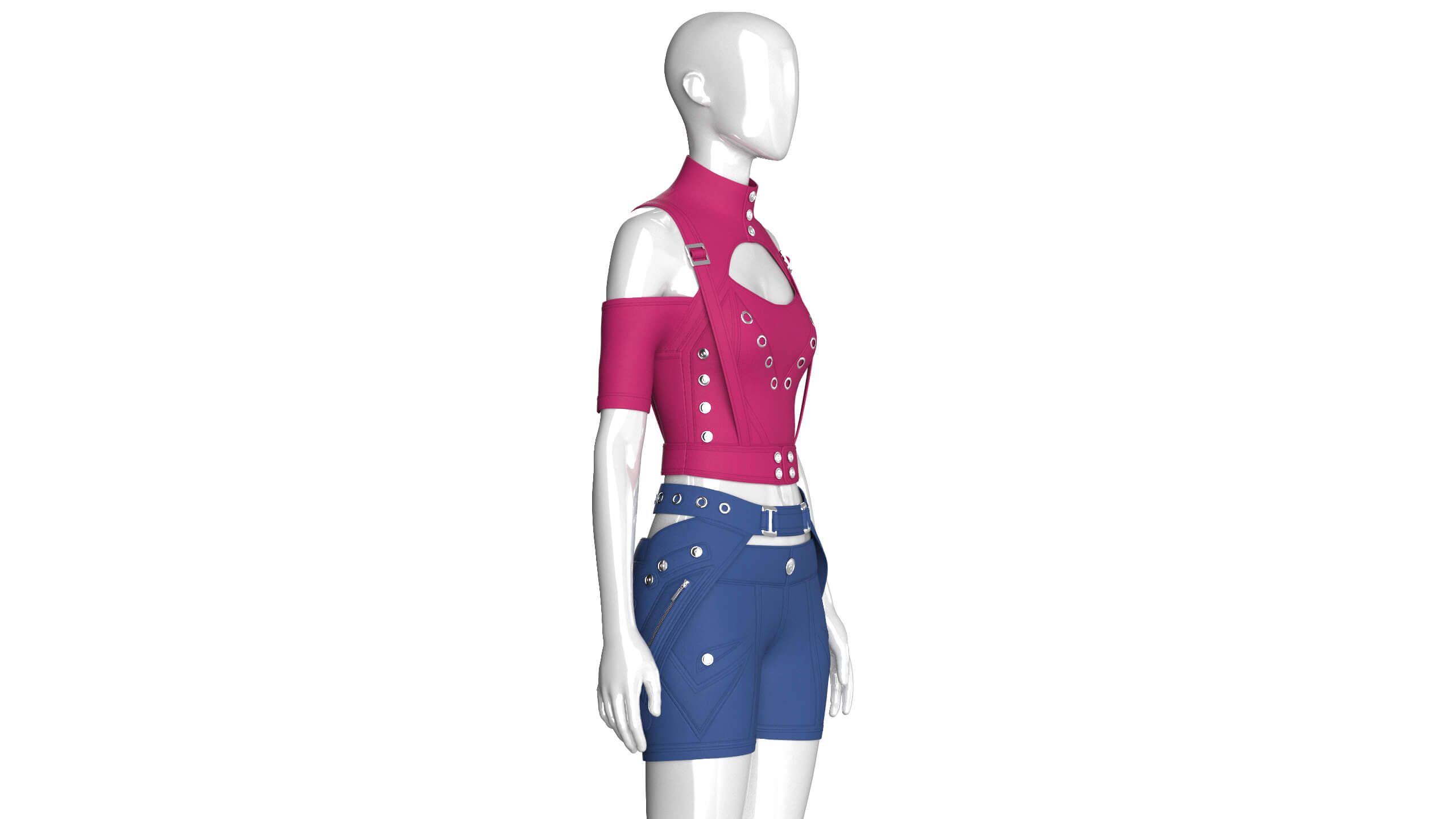 Girls Tactical Keyhole Crop Top with Shorts 3D Model