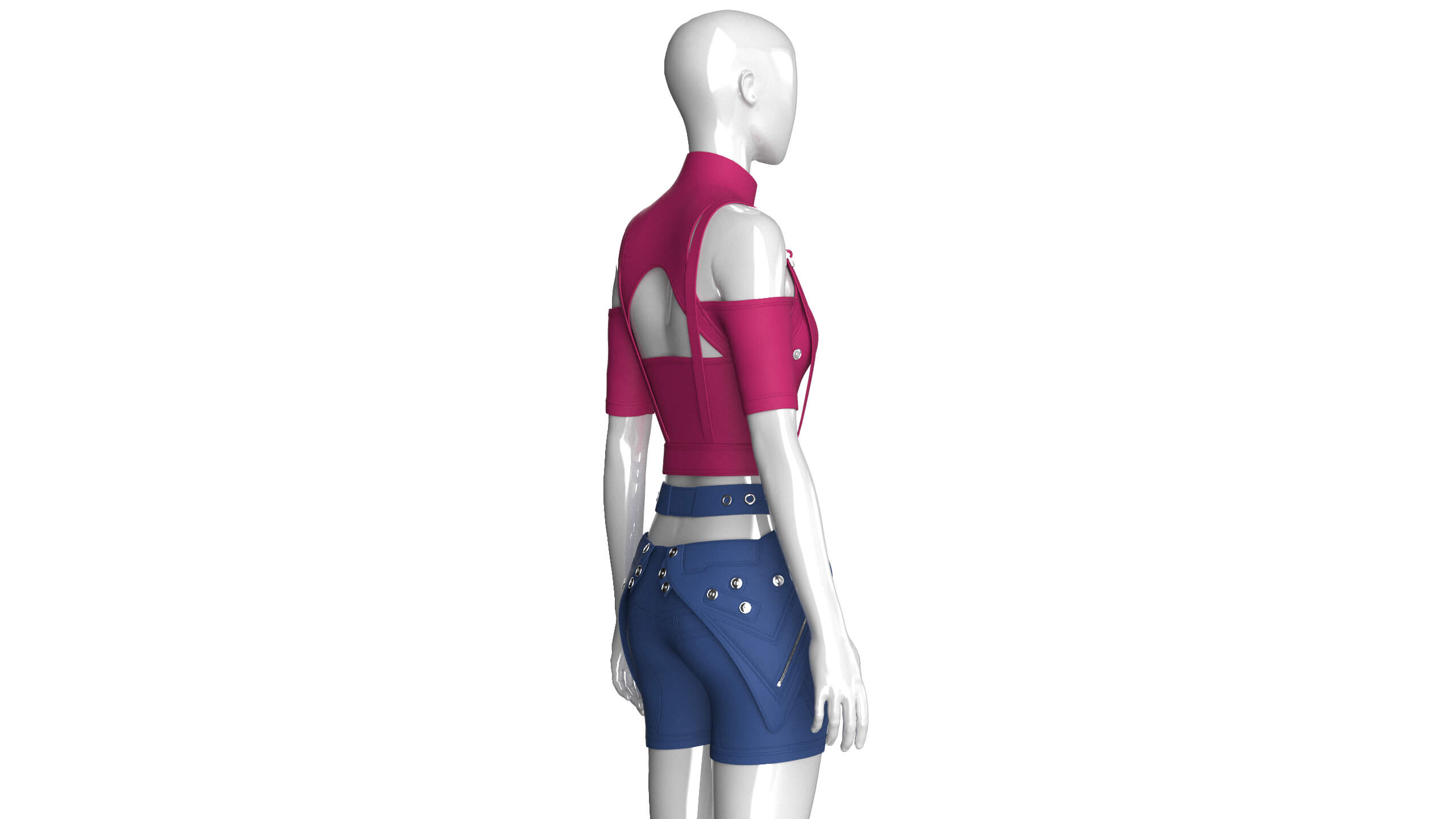 Girls Tactical Keyhole Crop Top with Shorts 3D Model