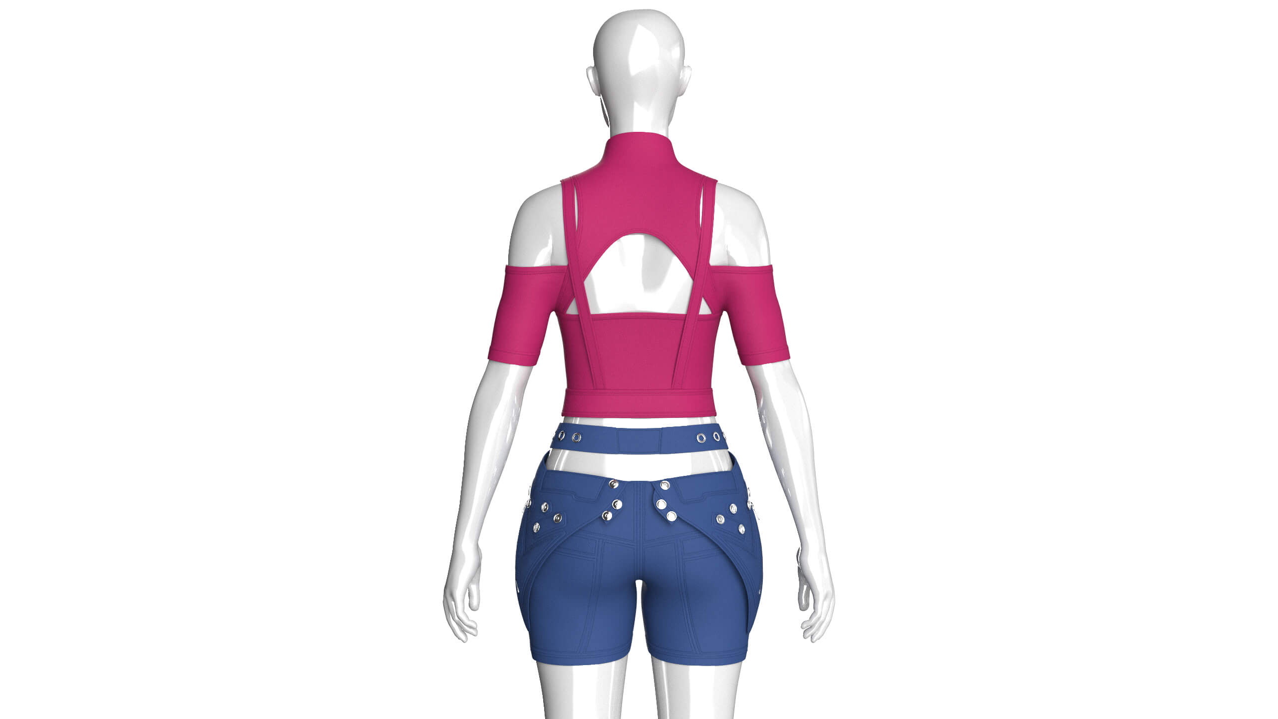 Girls Tactical Keyhole Crop Top with Shorts 3D Model