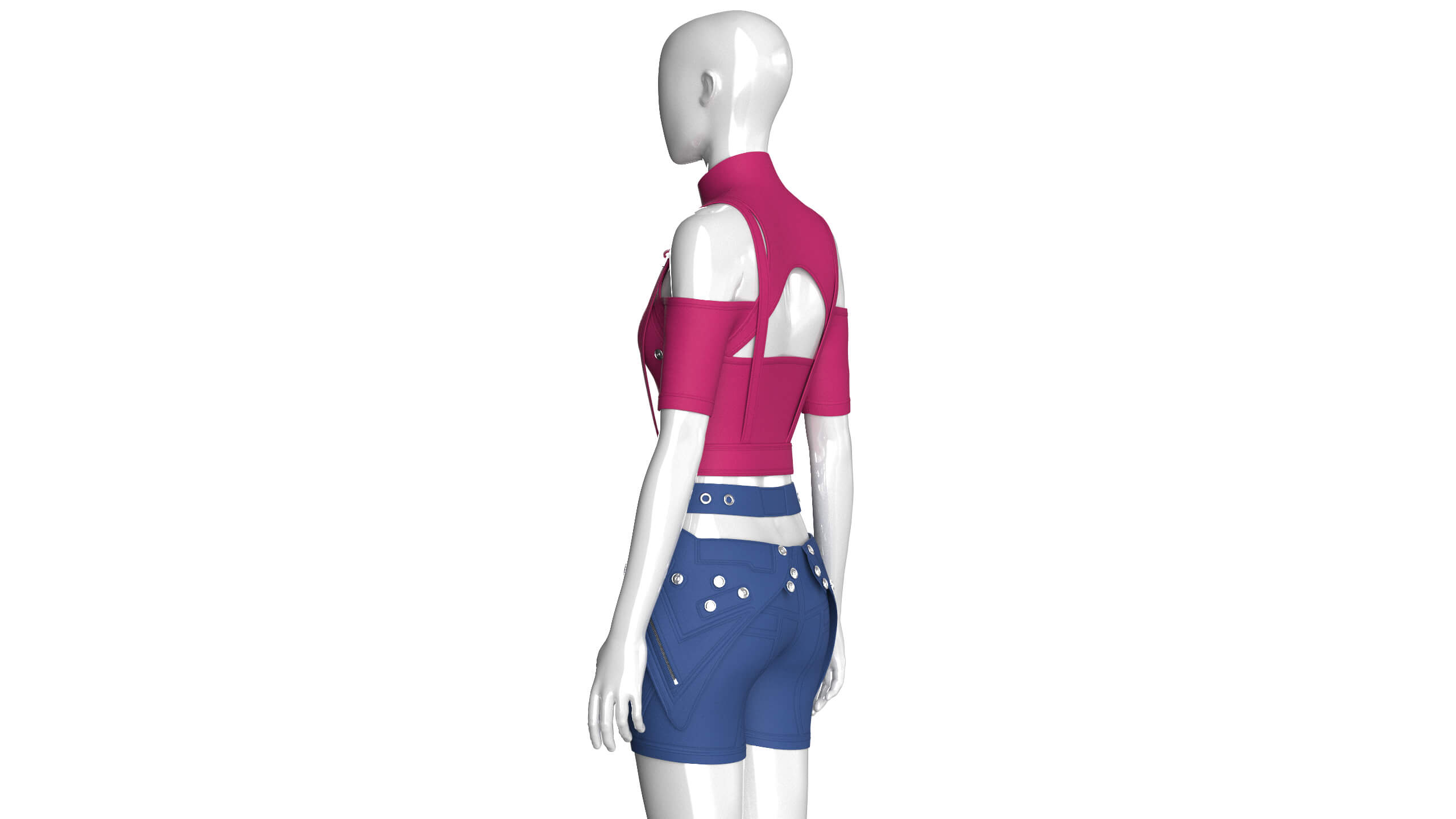 Girls Tactical Keyhole Crop Top with Shorts 3D Model