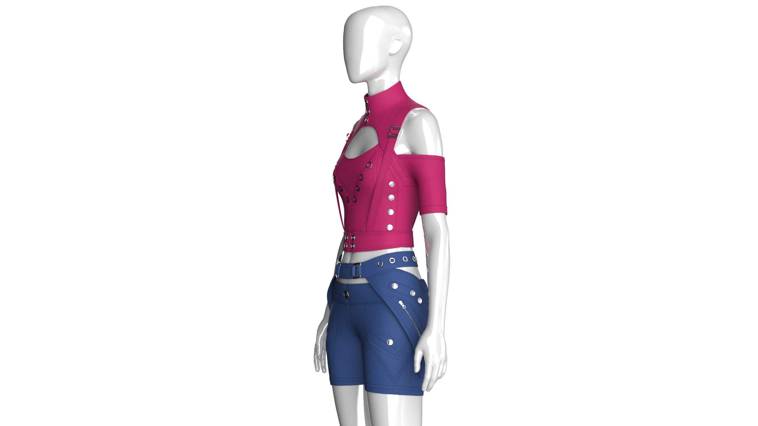 Girls Tactical Keyhole Crop Top with Shorts 3D Model