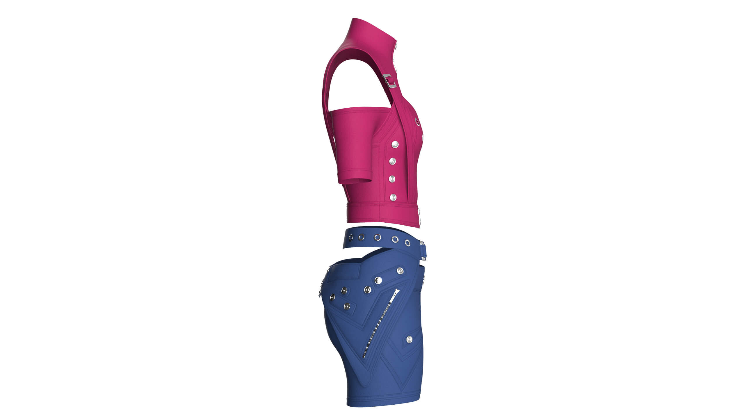 Girls Tactical Keyhole Crop Top with Shorts 3D Model