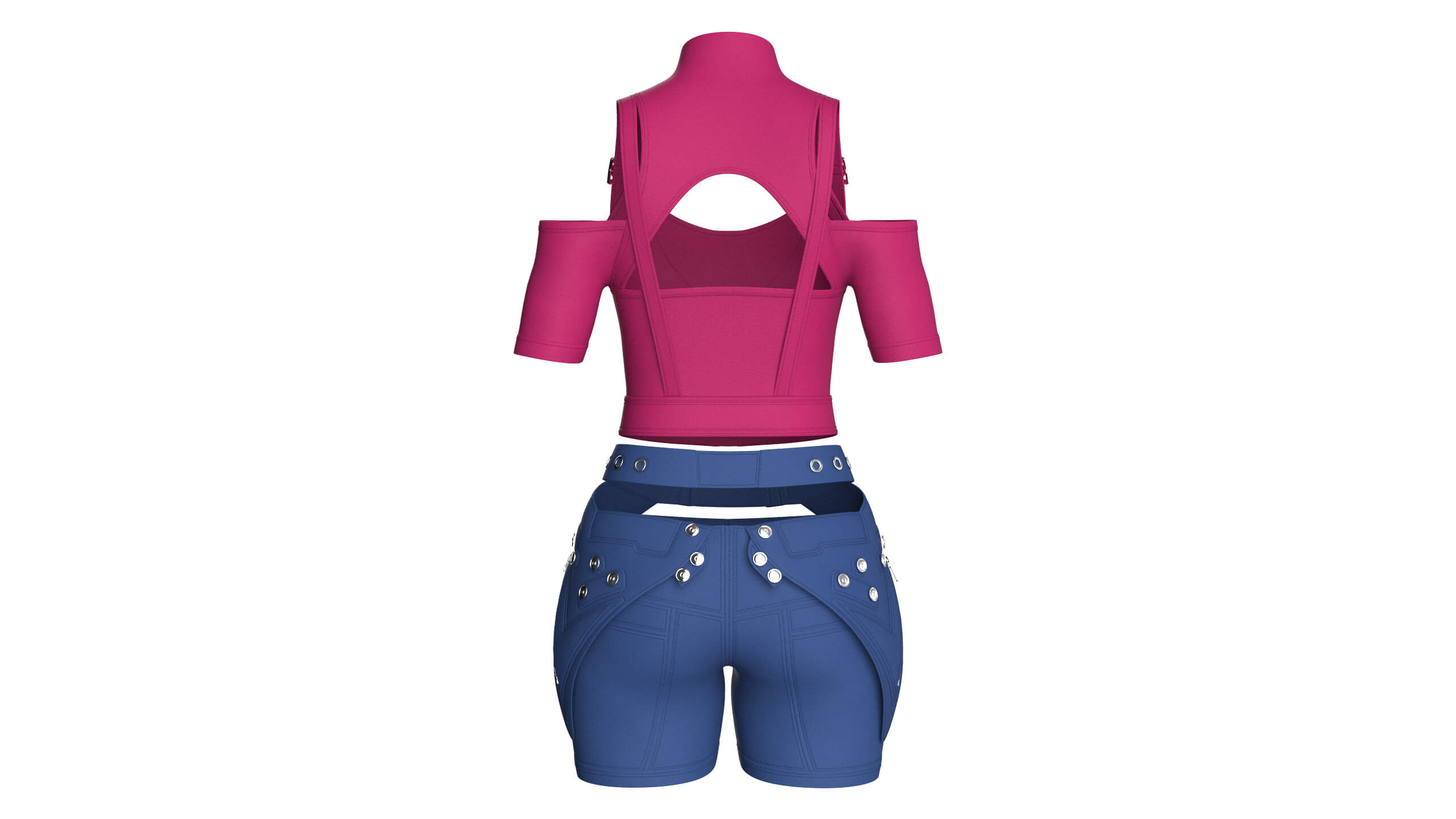 Girls Tactical Keyhole Crop Top with Shorts 3D Model