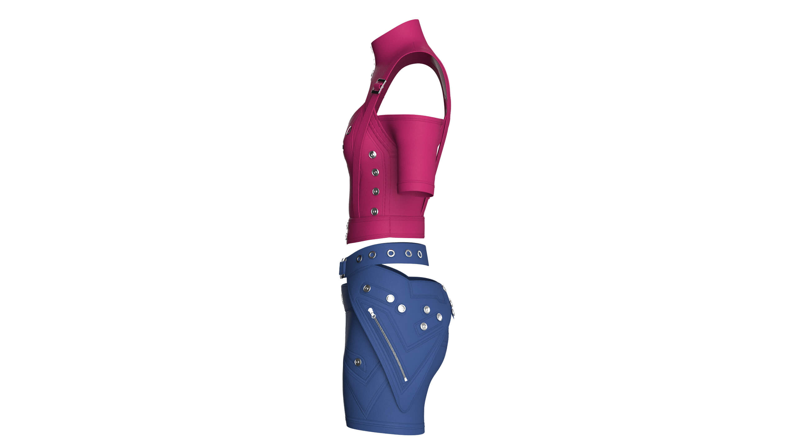 Girls Tactical Keyhole Crop Top with Shorts 3D Model
