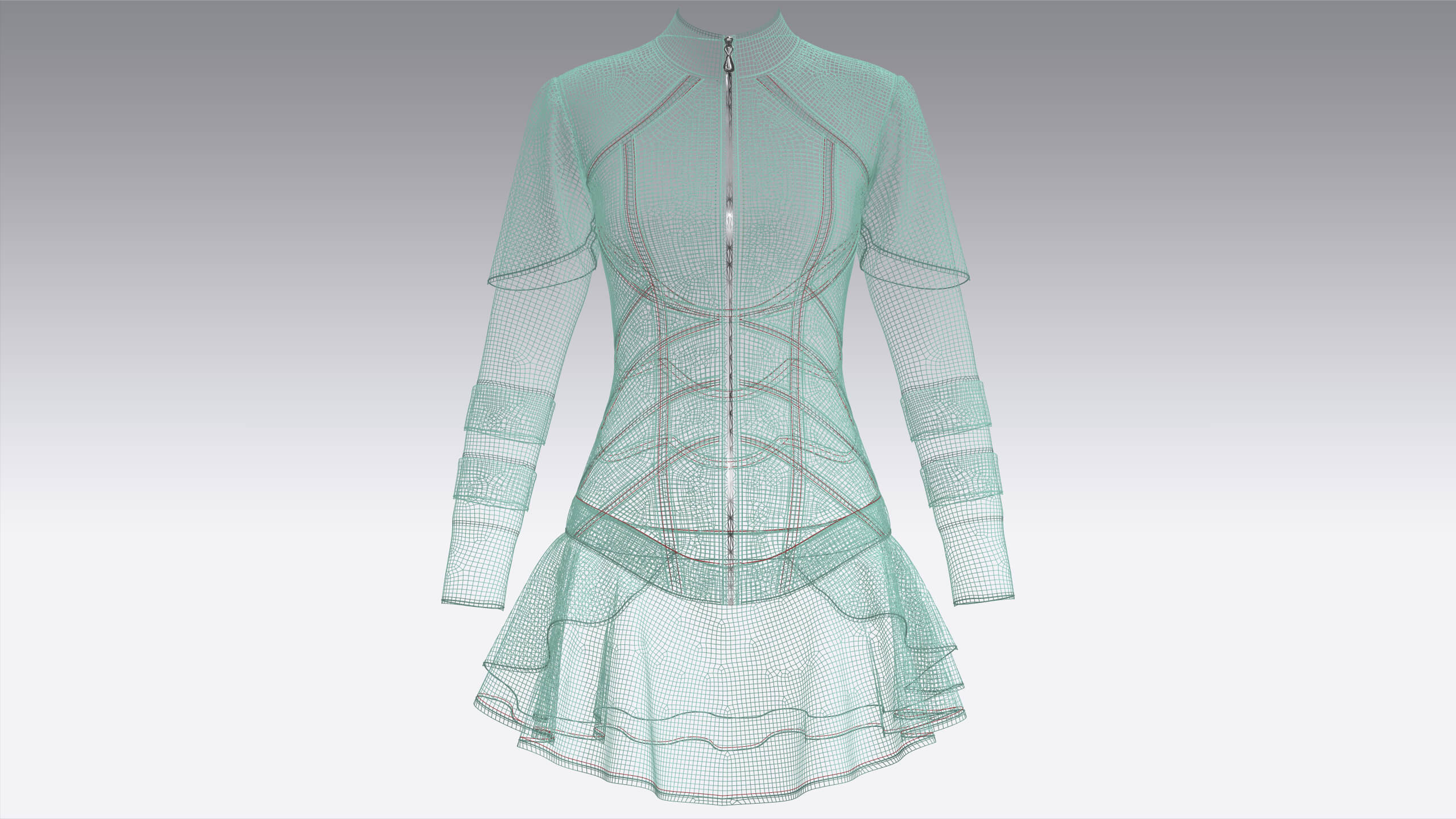 Girls Tactical Piped Ruffle Mini Dress 3D Model