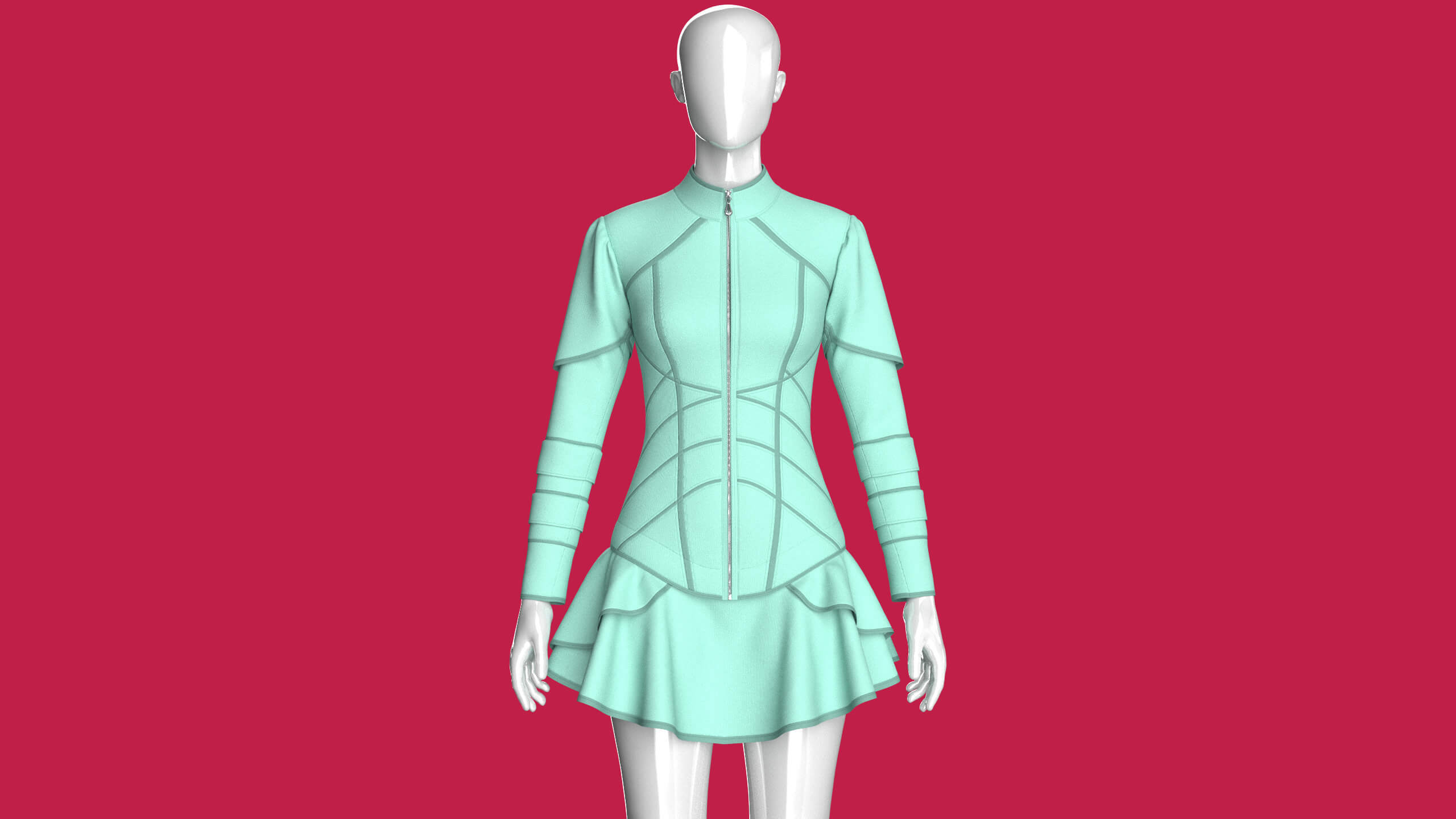 Girls Tactical Piped Ruffle Mini Dress 3D Model