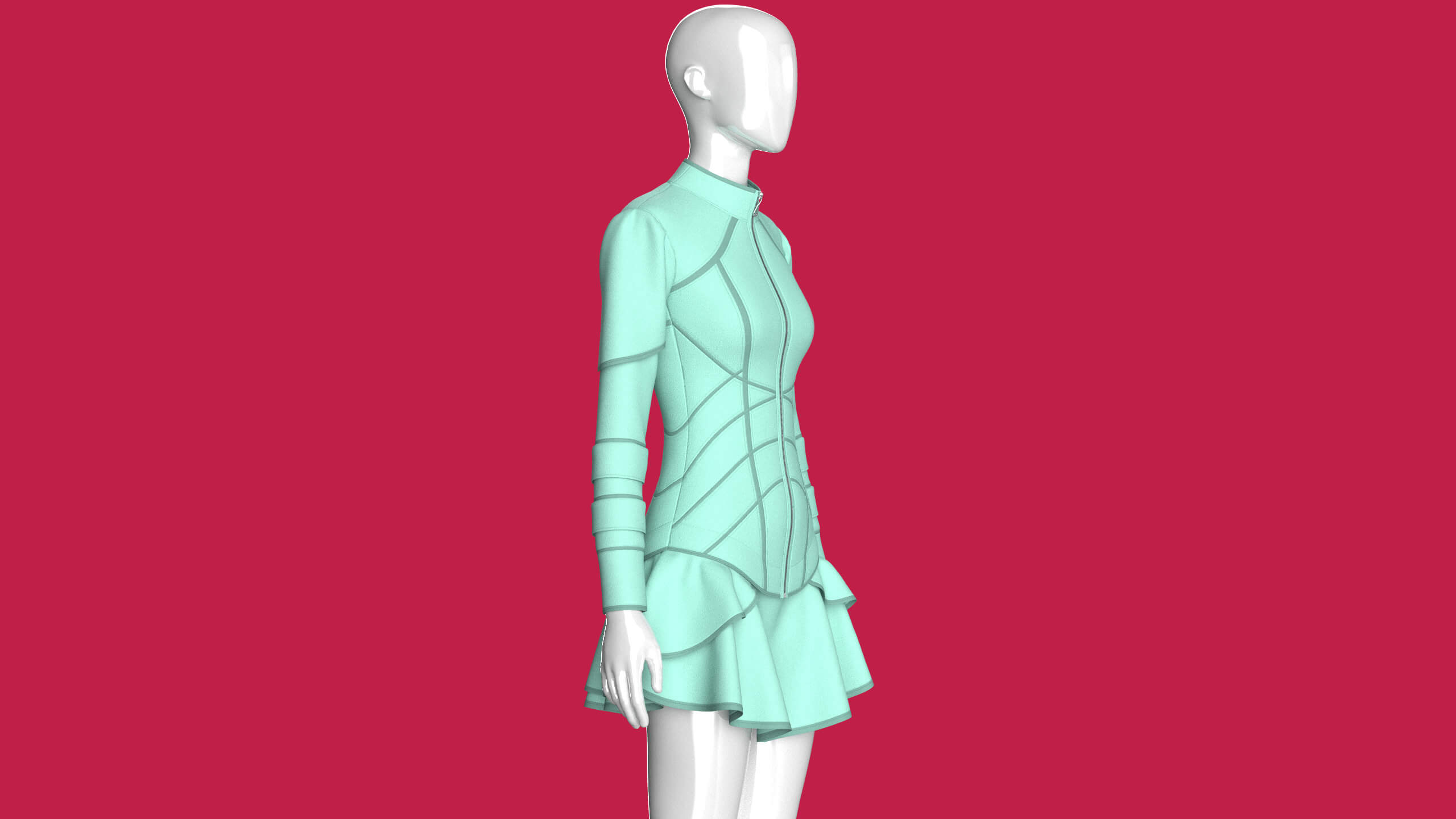 Girls Tactical Piped Ruffle Mini Dress 3D Model