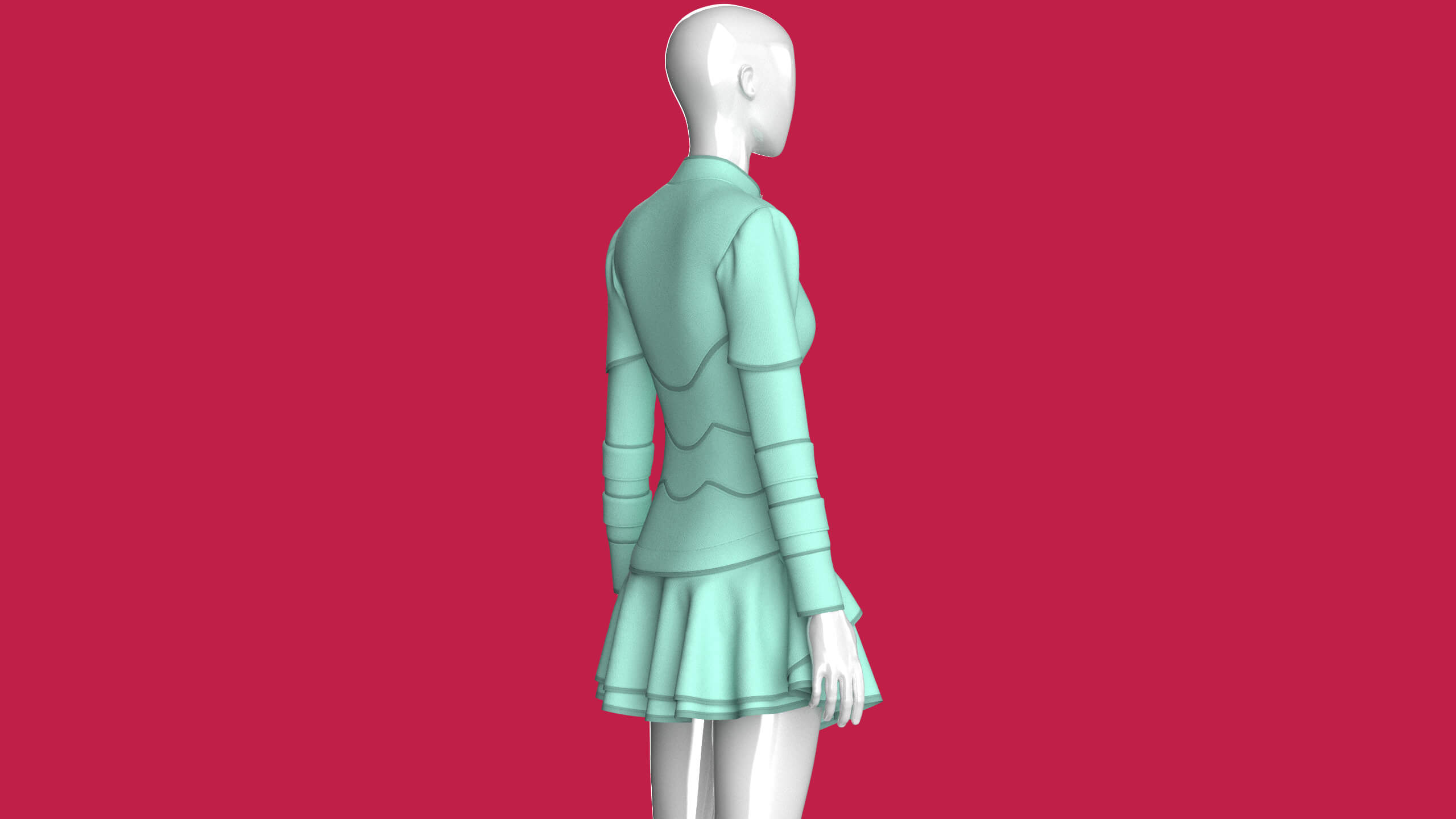 Girls Tactical Piped Ruffle Mini Dress 3D Model
