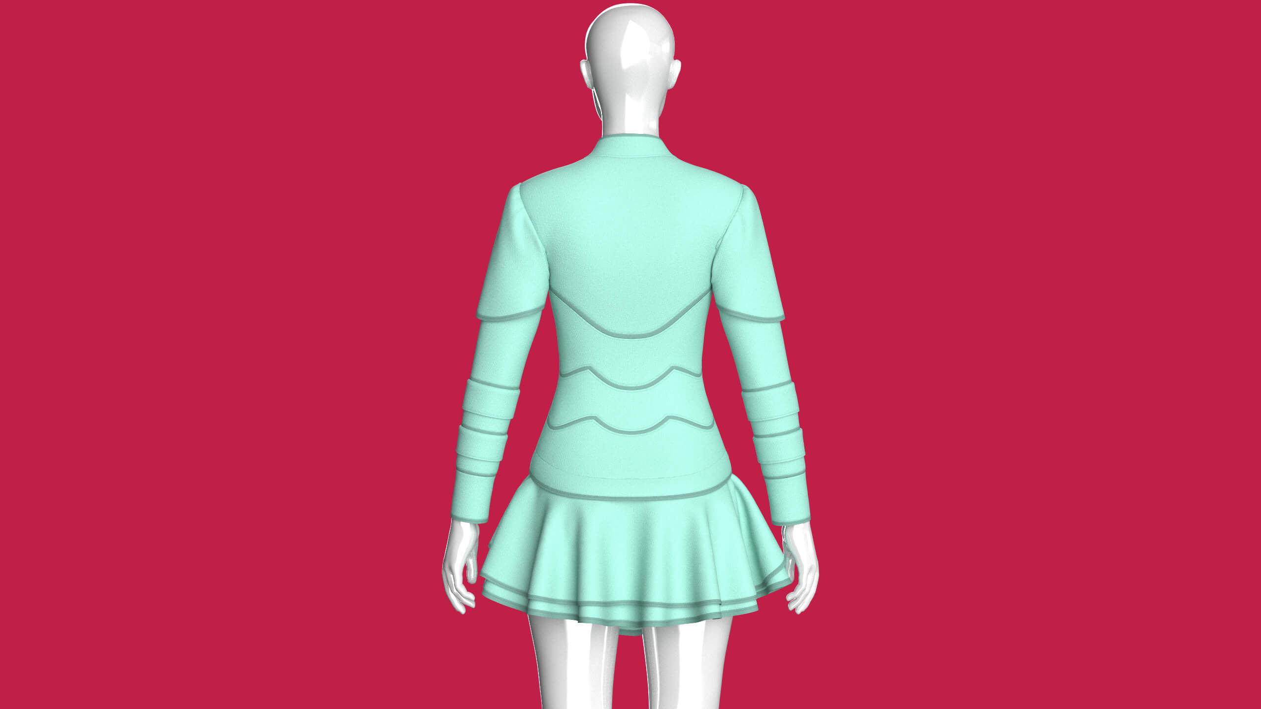 Girls Tactical Piped Ruffle Mini Dress 3D Model