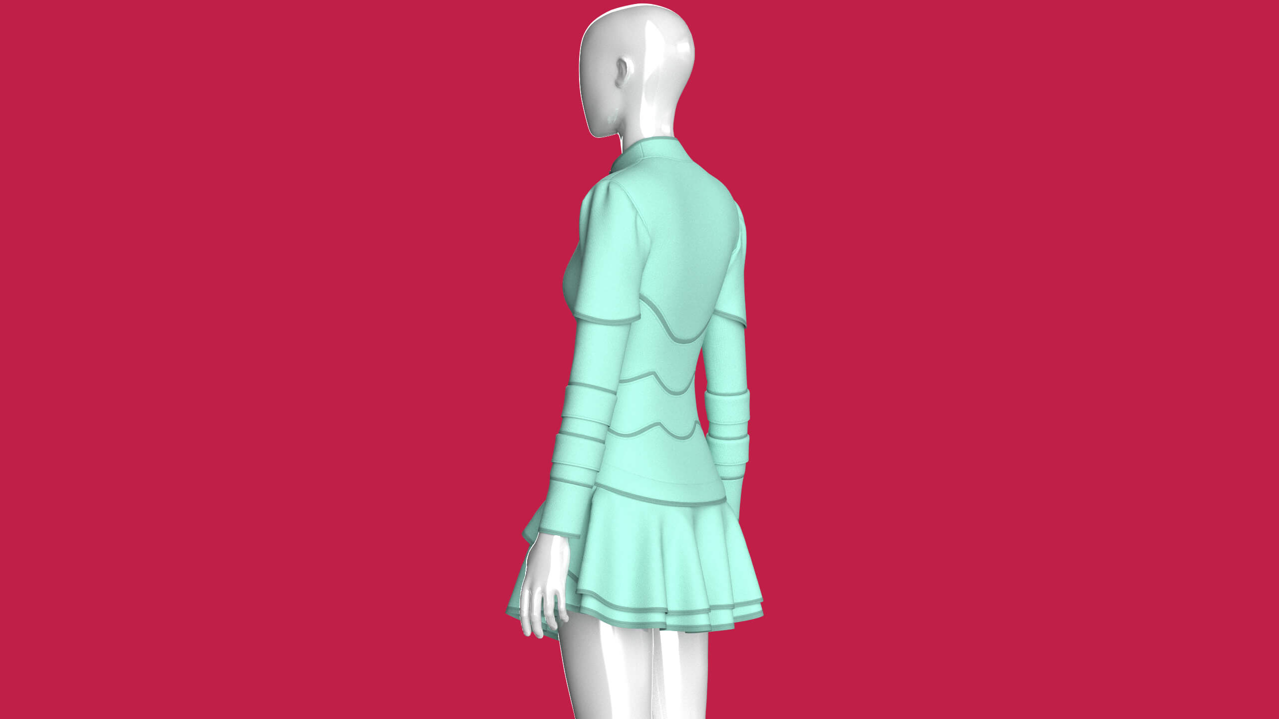 Girls Tactical Piped Ruffle Mini Dress 3D Model