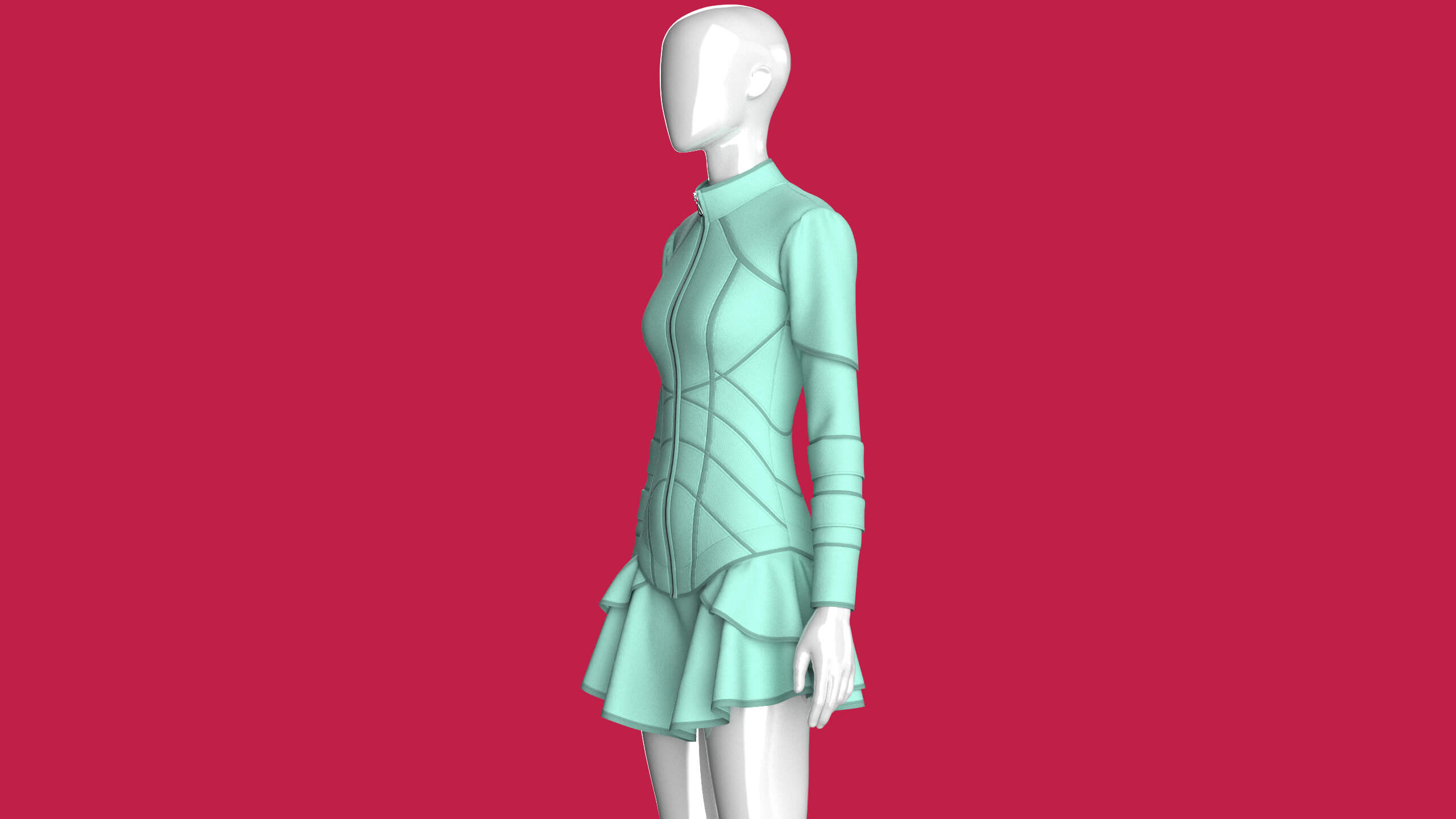 Girls Tactical Piped Ruffle Mini Dress 3D Model