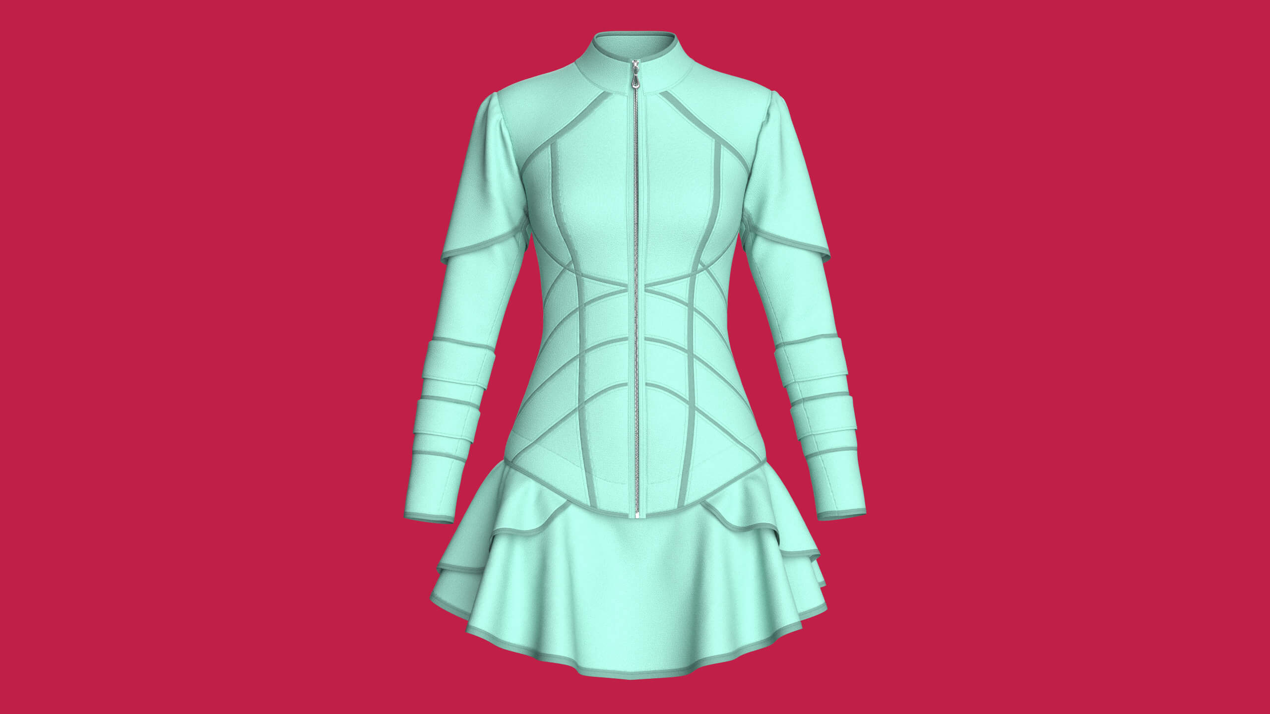 Girls Tactical Piped Ruffle Mini Dress 3D Model