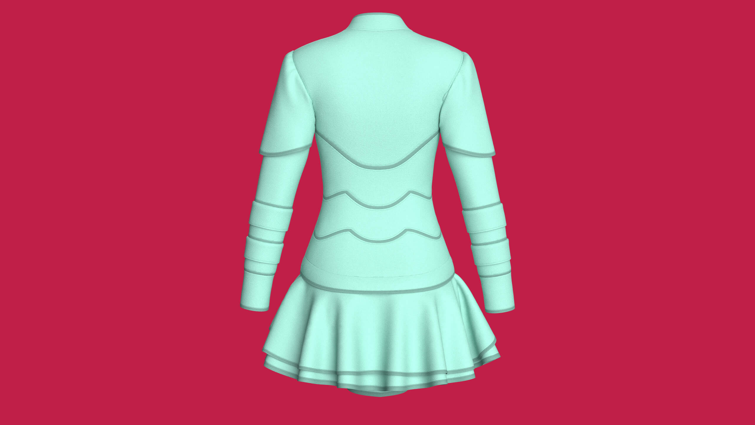 Girls Tactical Piped Ruffle Mini Dress 3D Model
