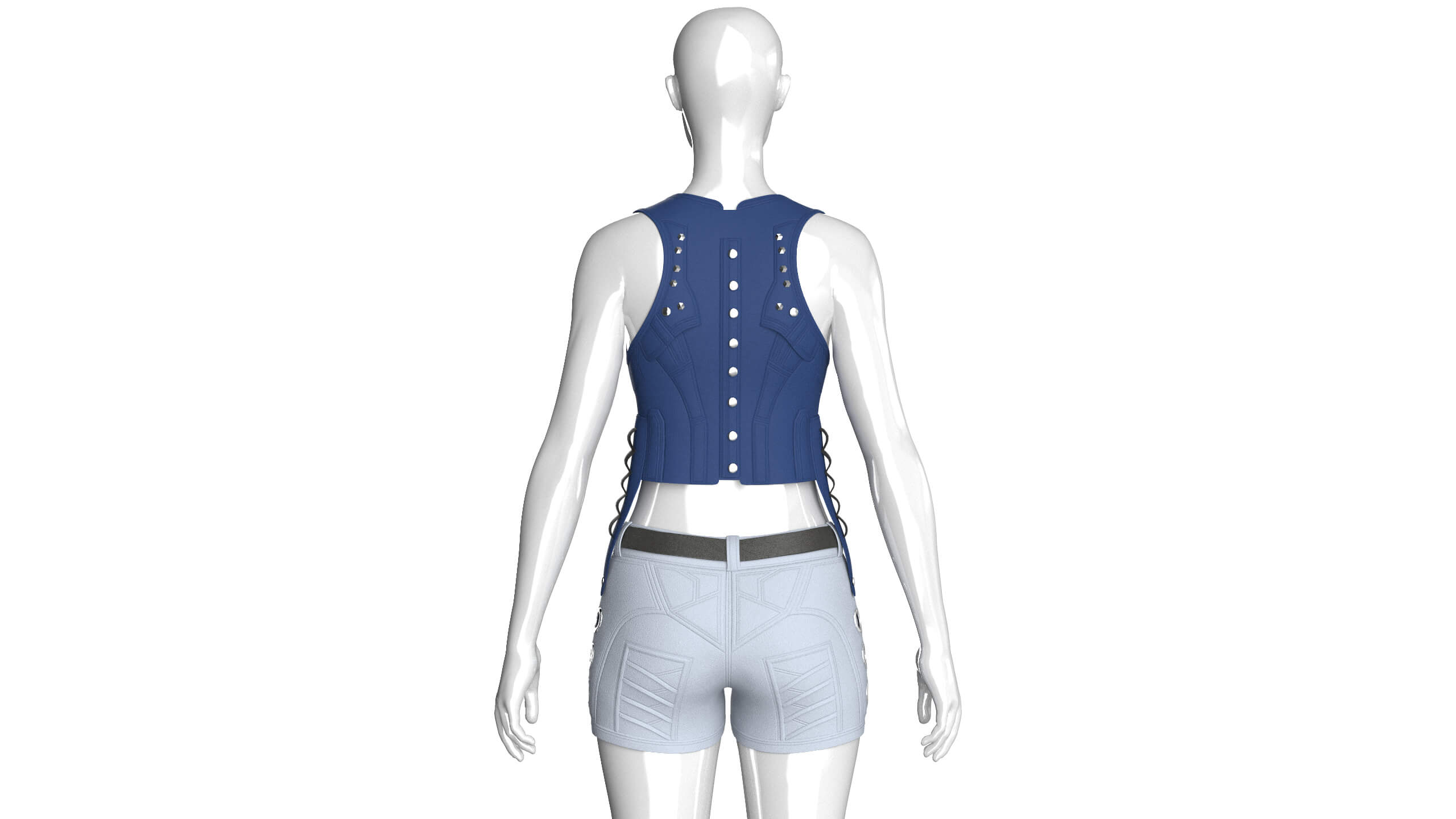 Girls Tactical Zip Up Crop Top with Shorts - Outfit 3D Model